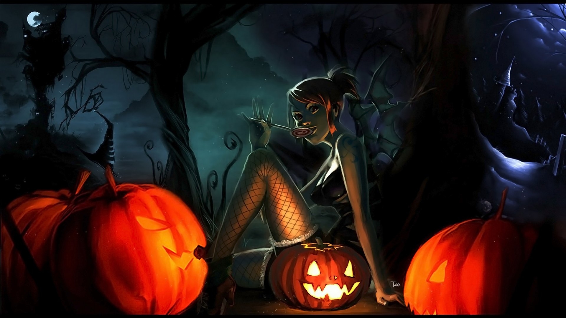 1920x1080 halloween, One, Piece, Nami, Candy, Pumpkins, Hat, House Wallpaper HD / Desktop and Mobile Background, Desktop