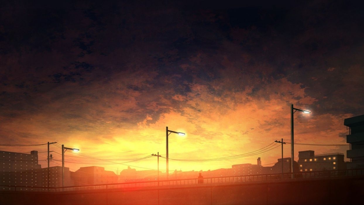 1250x700 Sunset sky cityscape anime wallpaperx1080, Desktop