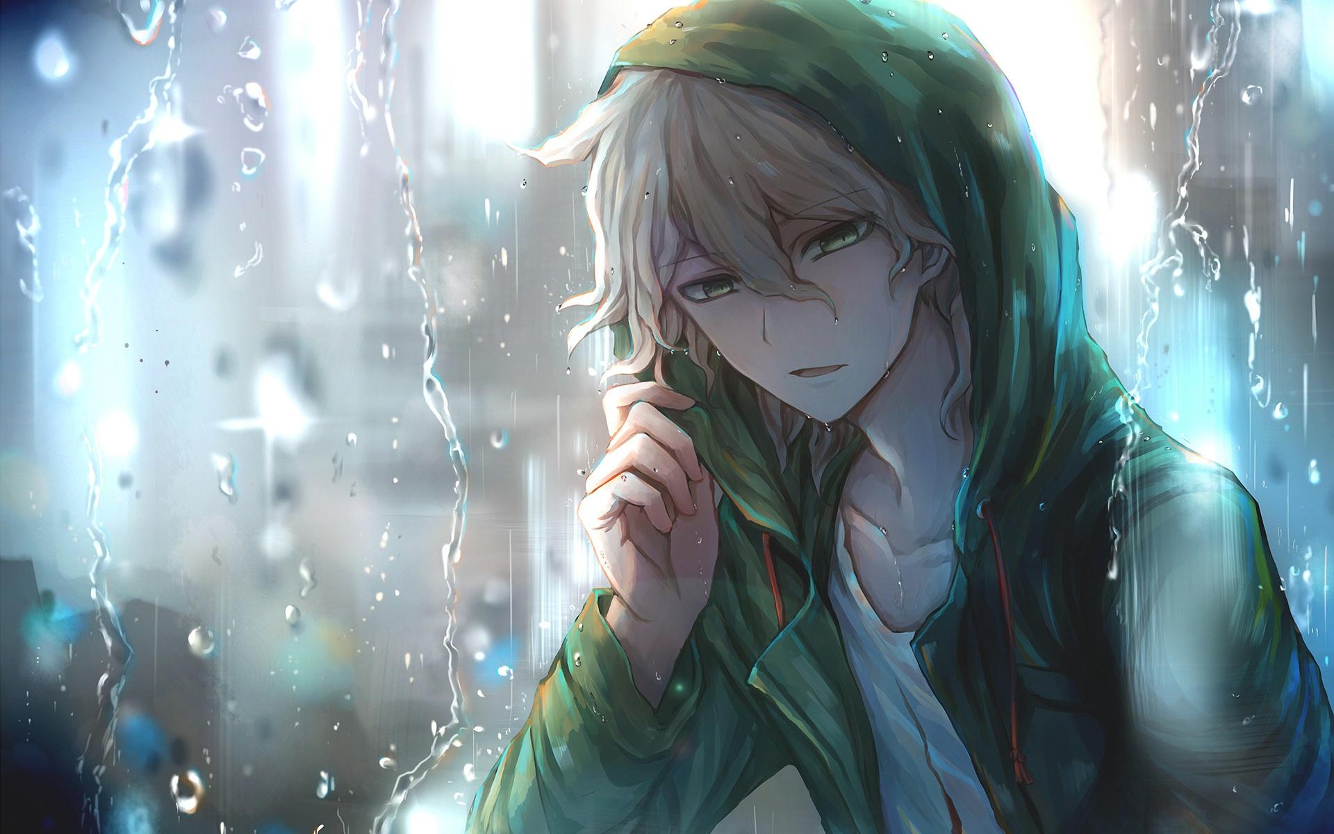 1920x1200 Download wallpaper Nagito Komaeda, rain, manga, Danganronpa, Desktop