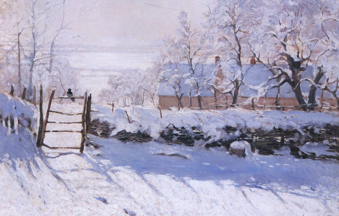 1340x850 Wallpaper winter, snow, landscape, bird, picture, Claude Monet, Forty, The Walk image for desktop, section живопись, Desktop