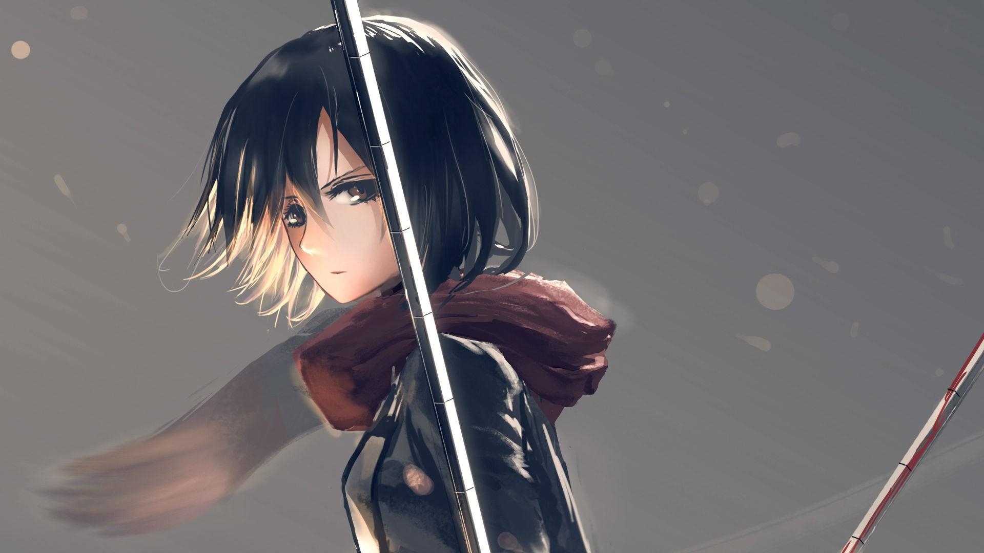 1920x1080 short Hair, Scarf, Black Hair, Anime Girls, Blood, Mikasa Ackerman, Desktop