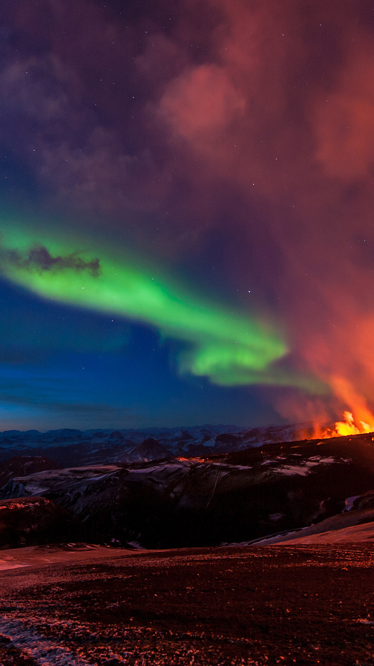 1250x2210 Iceland Mountain Fire Nature, Phone