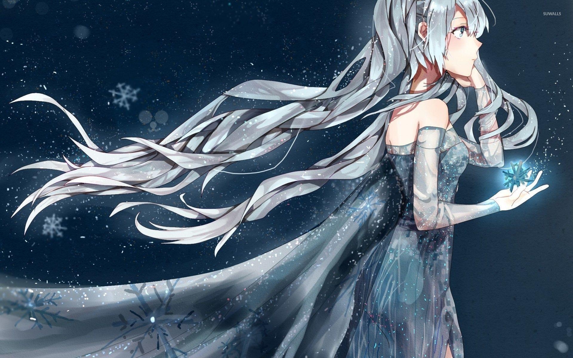 1920x1200 Anime ice queen holding a magical snowflake wallpaper, Desktop