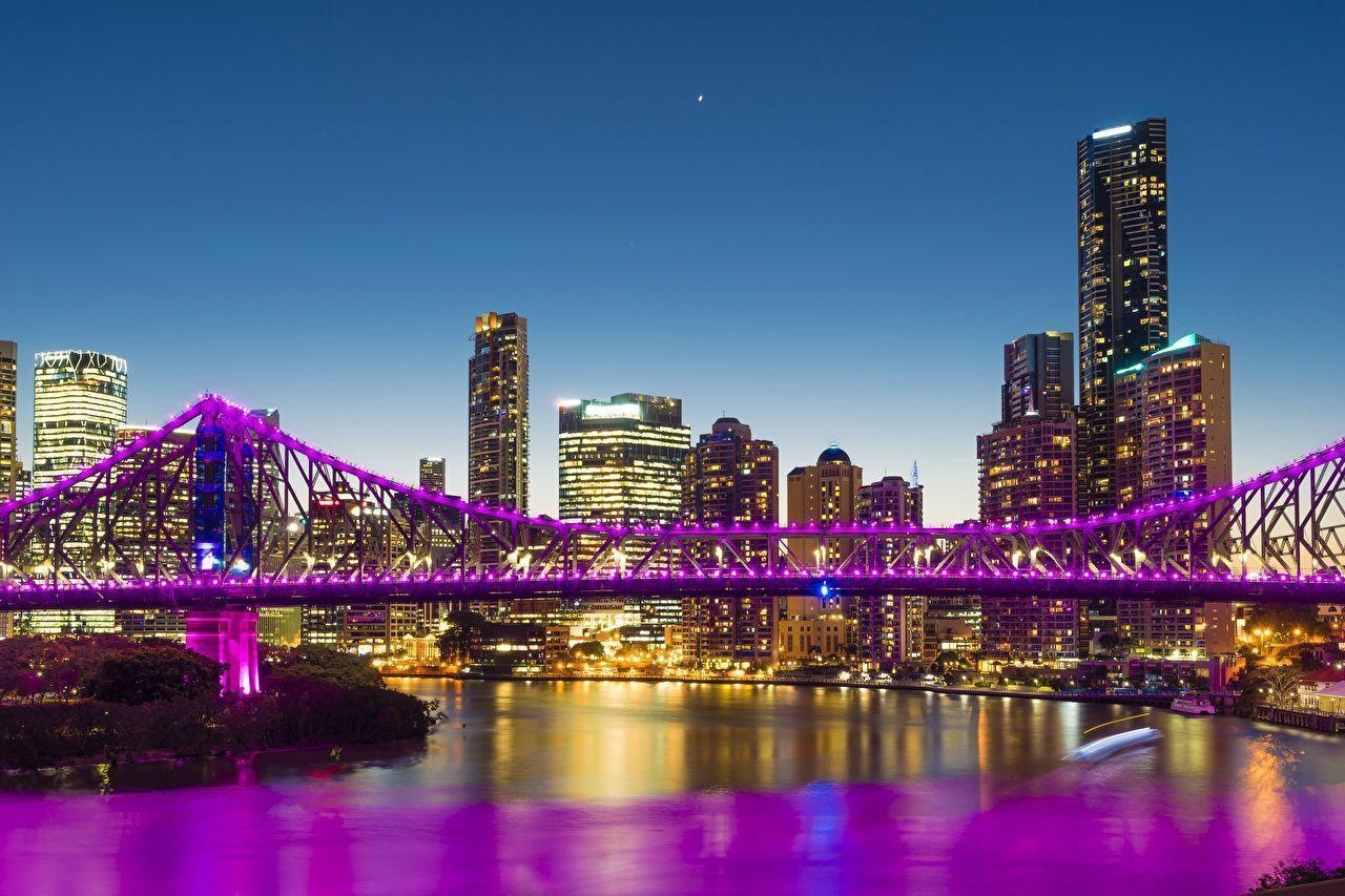 1280x860 Wallpaper Brisbane Australia Bridges Night Rivers Fairy lights, Desktop