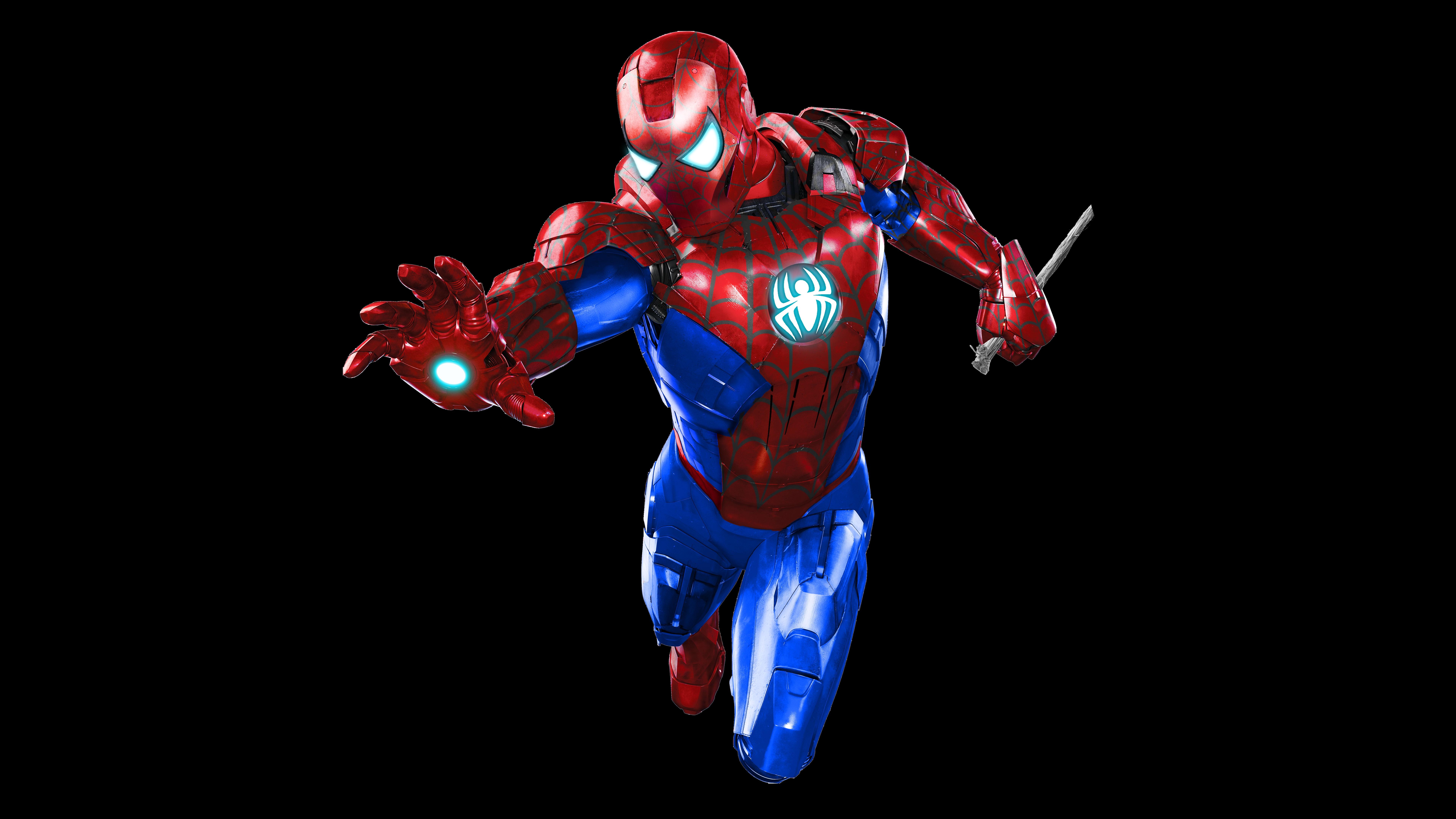 7680x4320 #Dark background, #Iron Man, #Iron Spider, K, #Black, K, Desktop