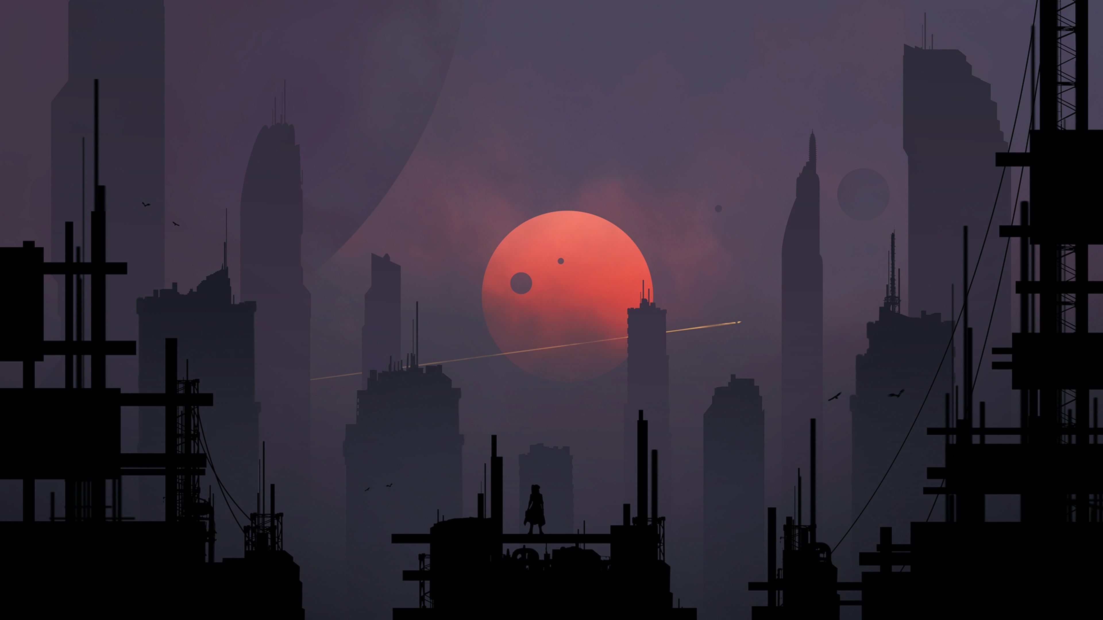 3840x2160 Minimalistic Sci Fi City 4K Wallpaper, Desktop