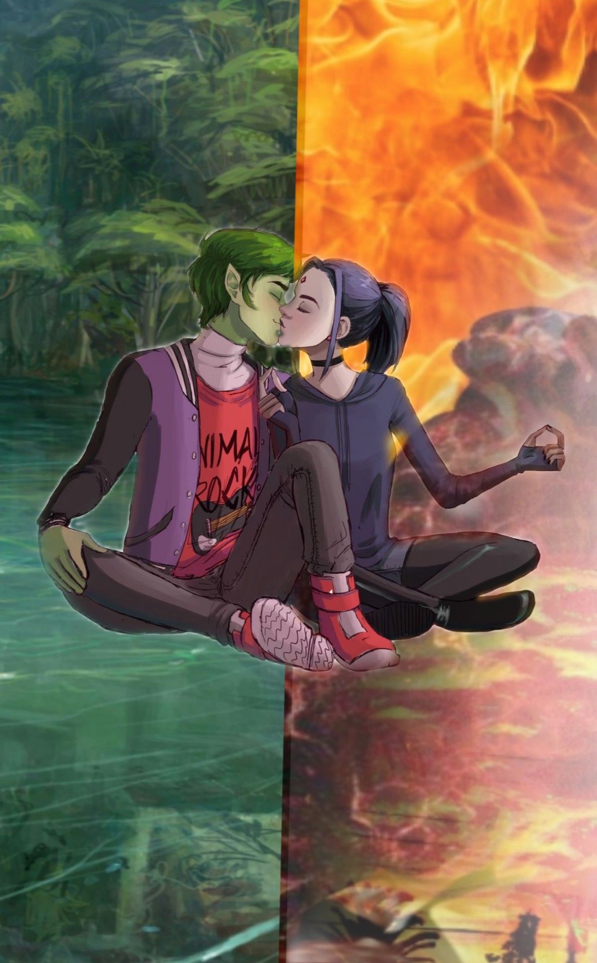 1200x1920 beastboy raven teentitans love cute Image, Phone