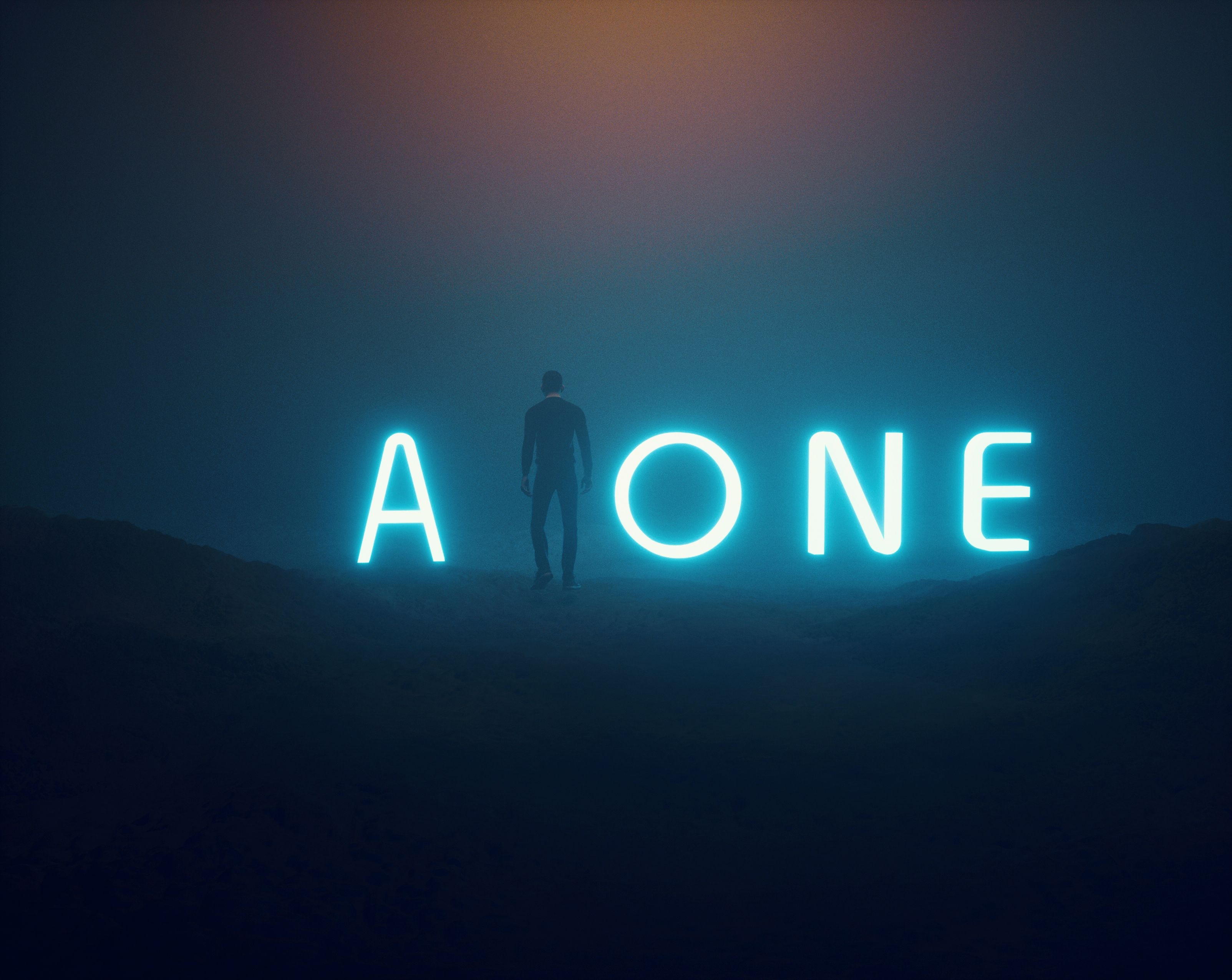 3210x2560 Alone 4K Wallpaper, Neon, Neon typography, Dark, Fantasy, Desktop