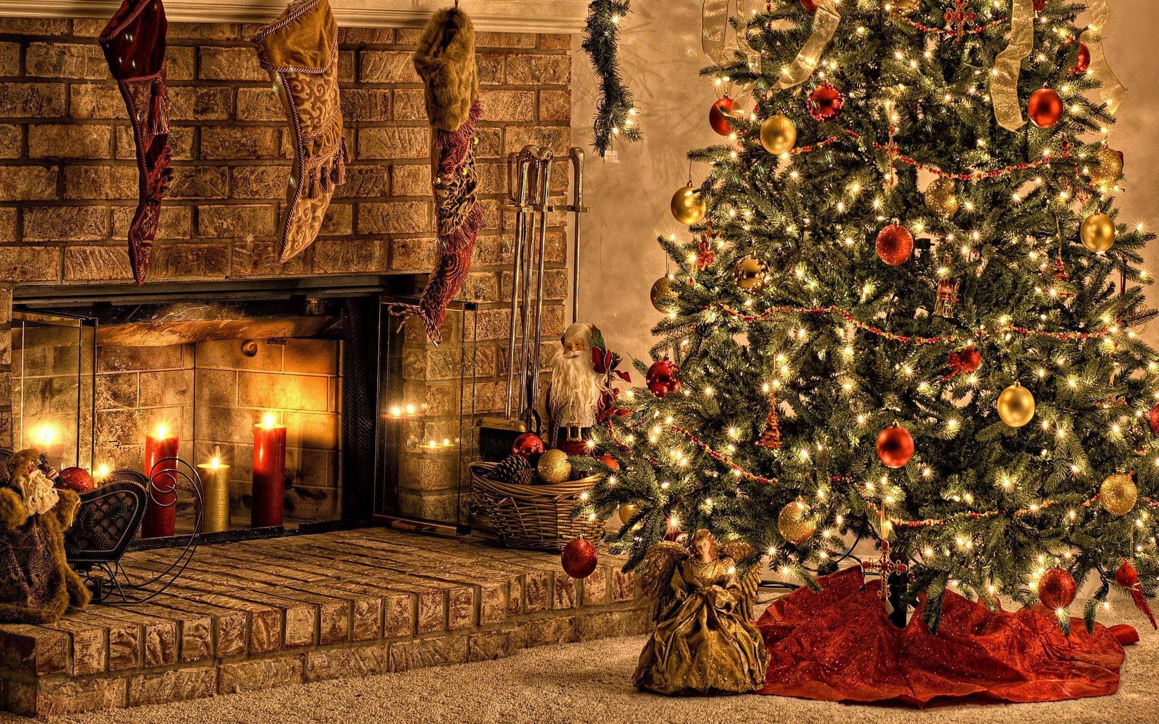 2310x1440 Christmas Fireplace Background, Desktop