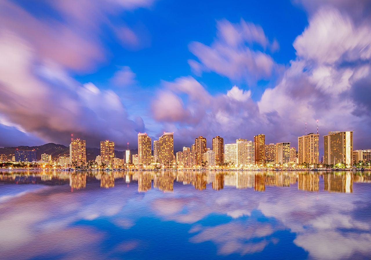 1280x900 image Hawaii USA Waikiki Honolulu Sea Sky Cities Clouds Houses, Desktop