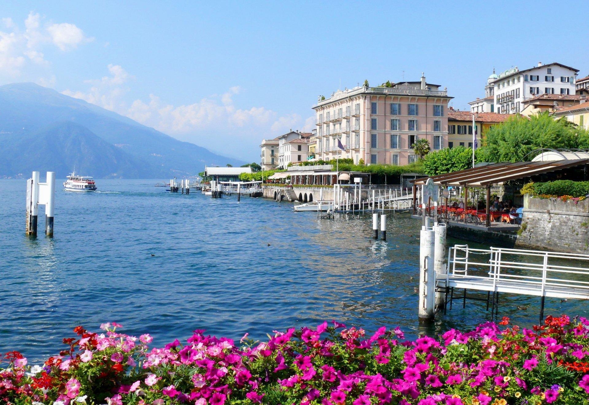 1920x1320 italy lombardy bellagio town house mountain lake como flower ship, Desktop