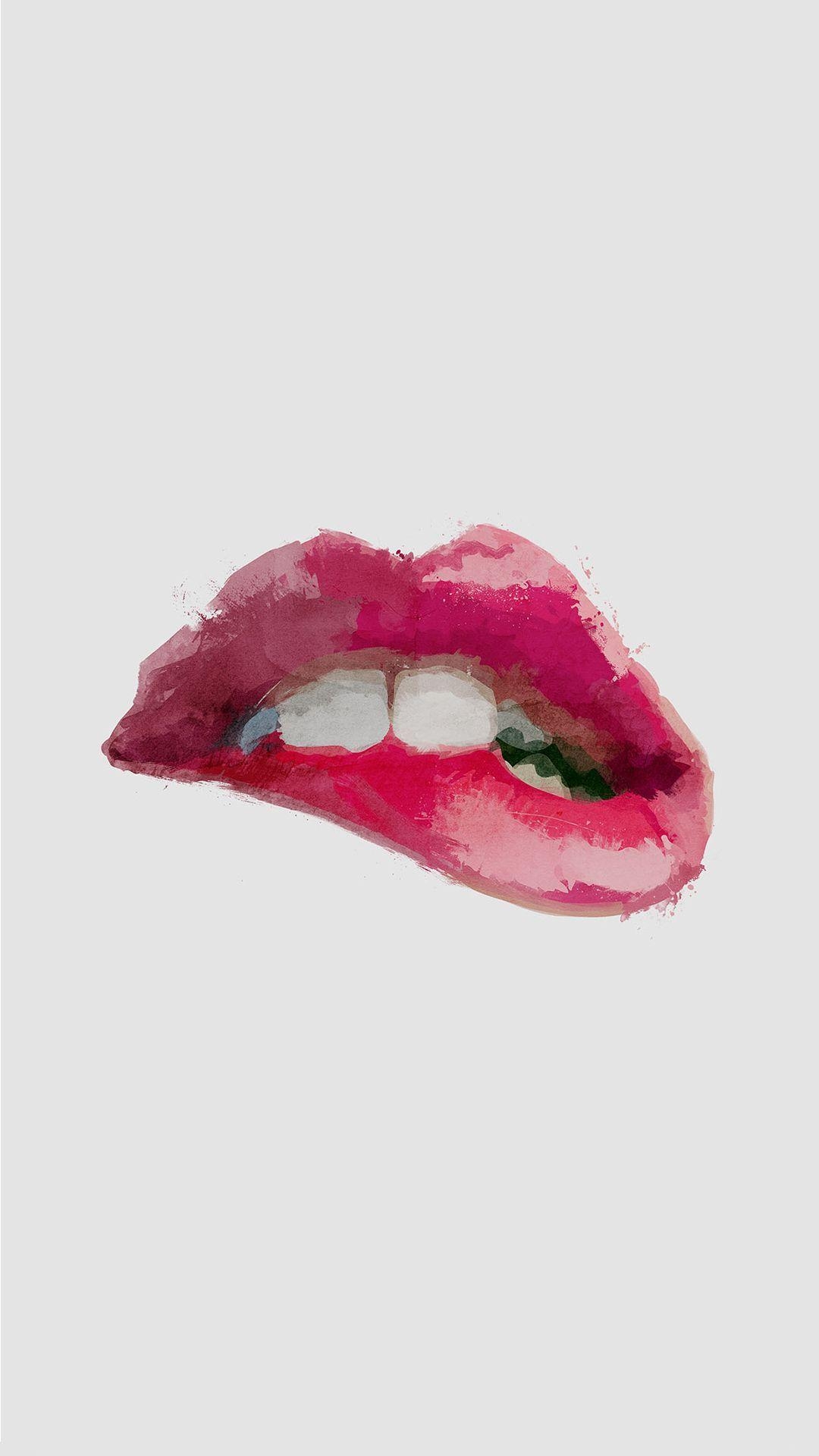 1080x1920 Red Lips Biting Illustration iPhone HD Wallpaper. ♡ Wallpaper, Phone