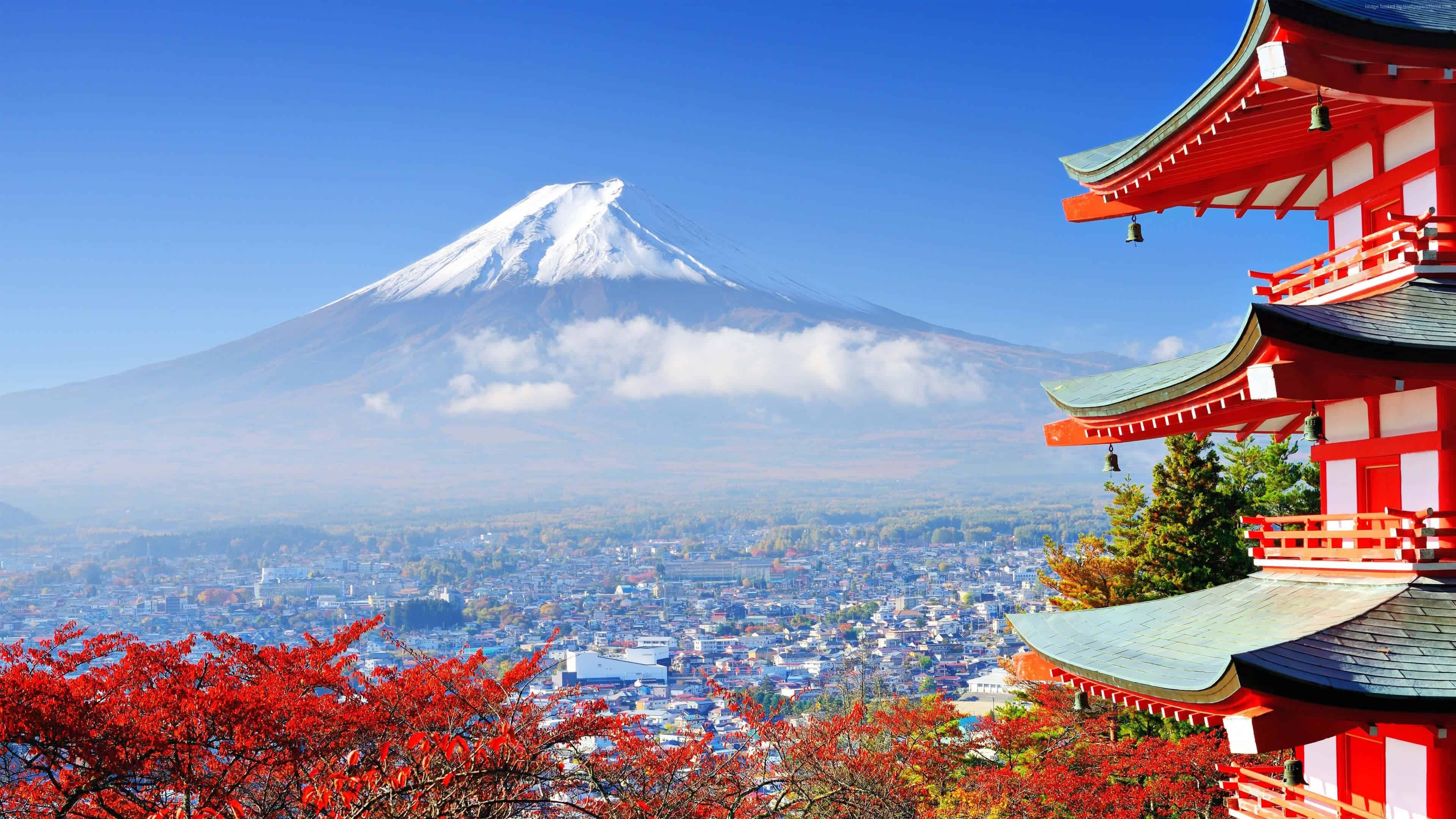 3840x2160 View Of Mount Fuji From A Red Pagoda, Tokyo UHD 4K Wallpaper, Desktop