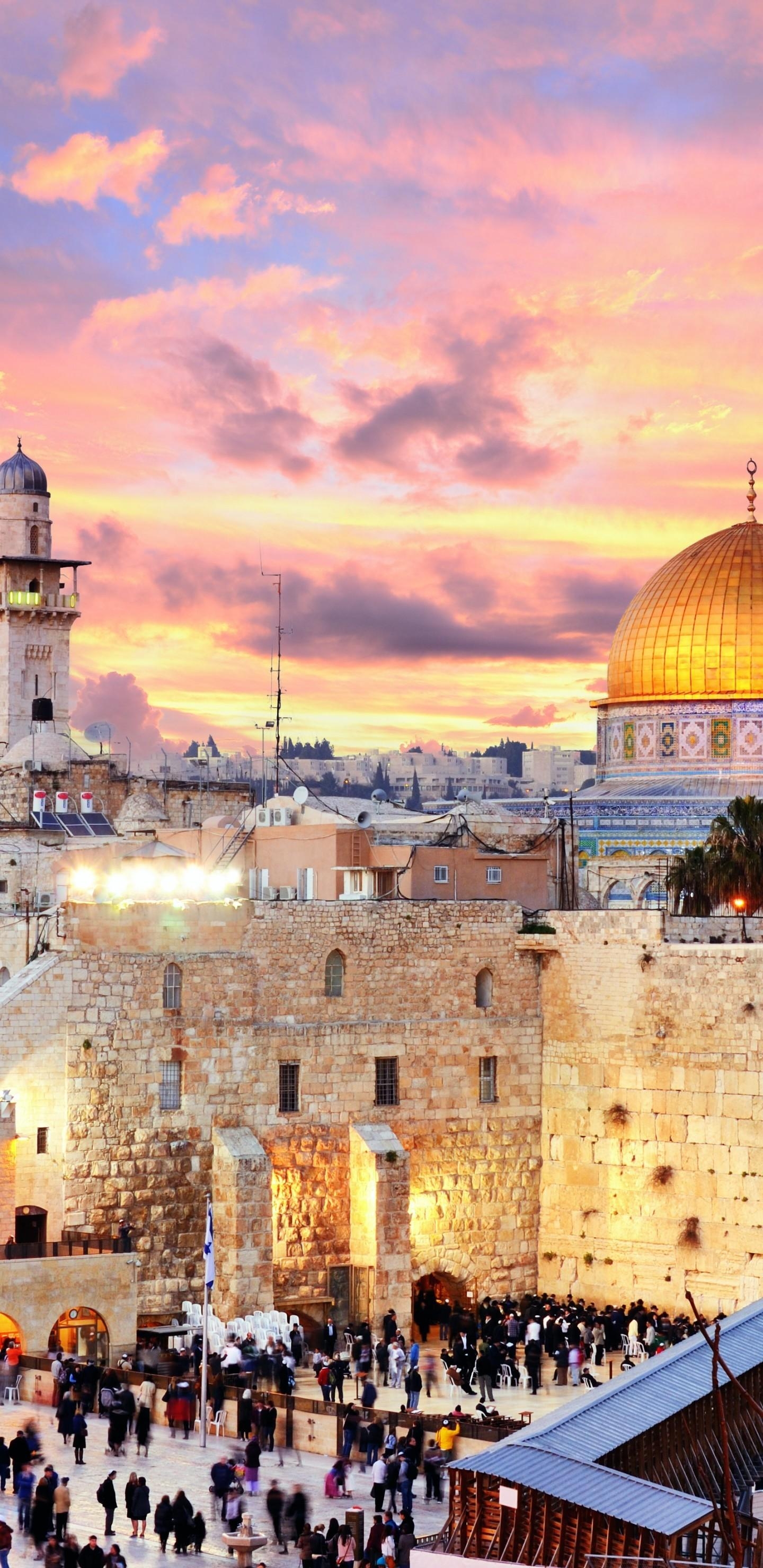 1440x2960 Download  Jerusalem, Sky, Wall, Clouds, Sunset Wallpaper, Phone
