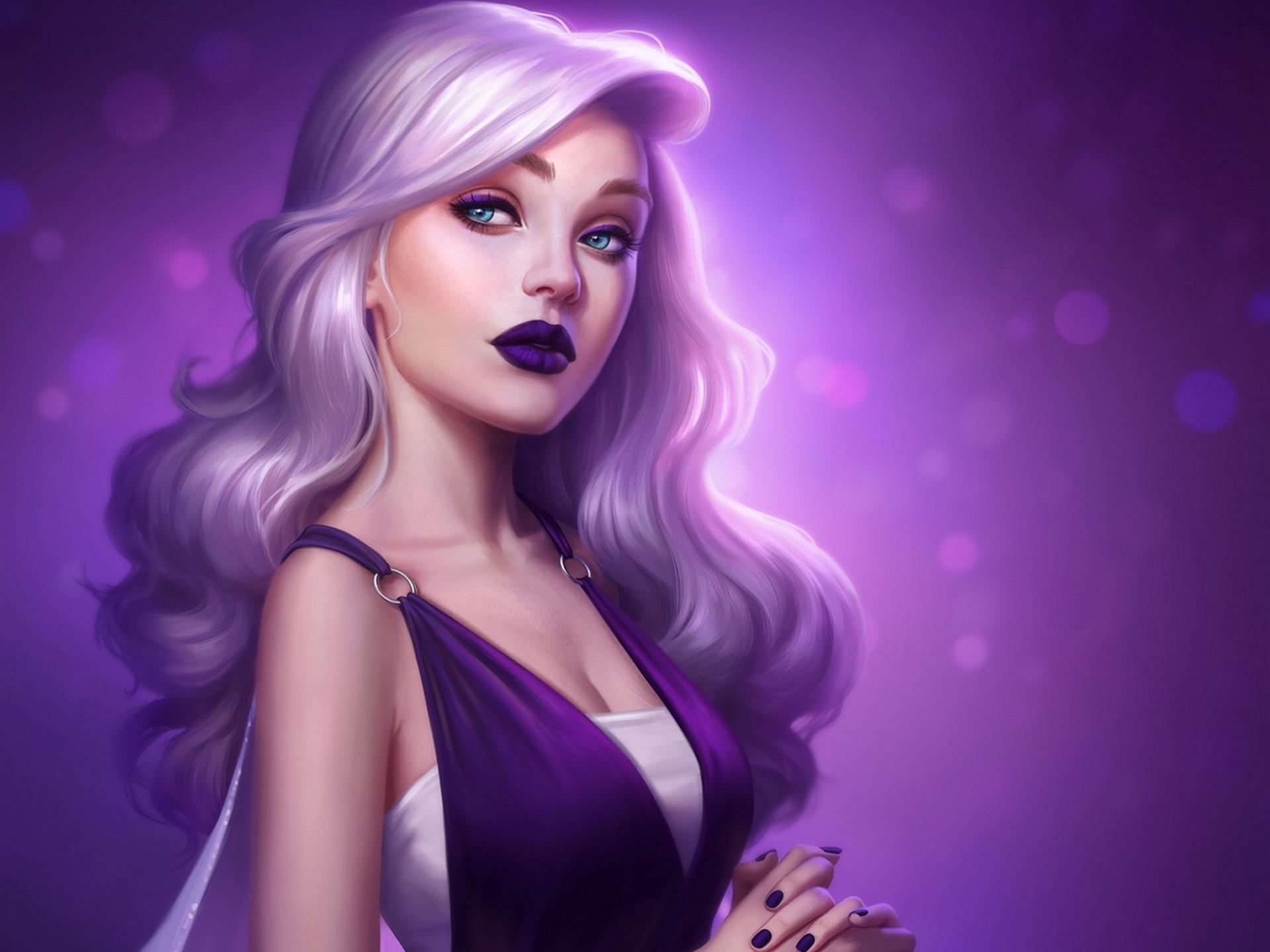 1920x1440 Wallpaper Fantasy girl, purple skirt, curly hair  HD, Desktop
