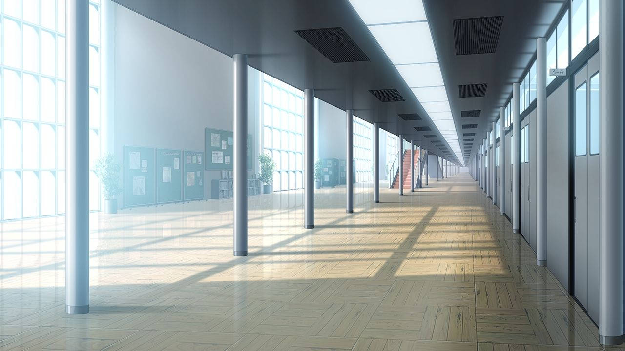 1280x720 Download Anime School Scenery Wide Hallway Wallpaper, Desktop