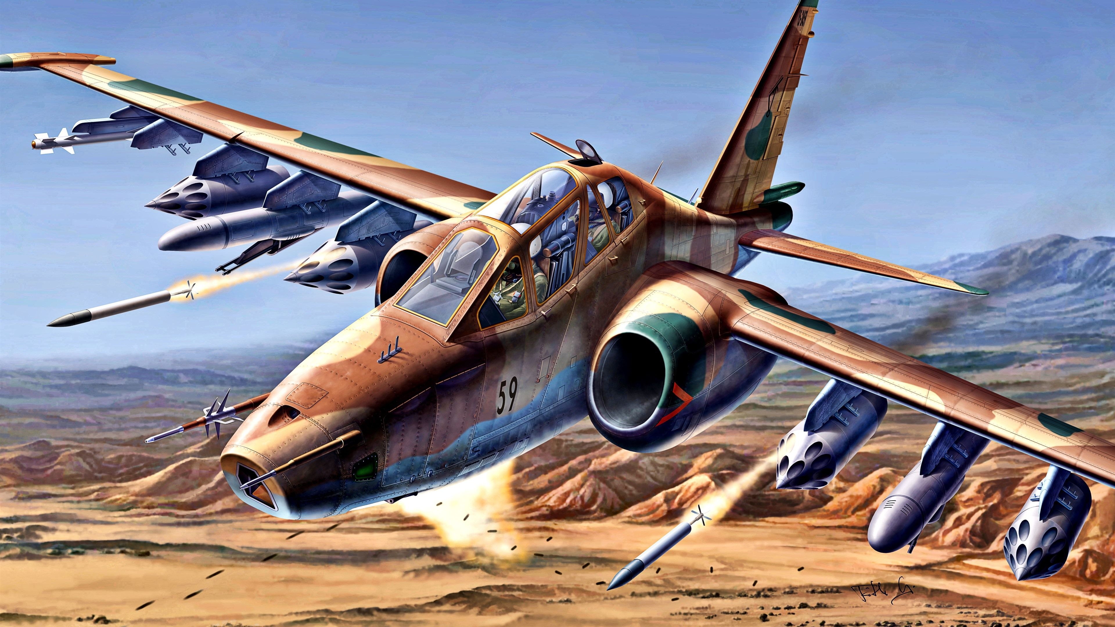 3840x2160 Wallpaper Su 25 Military Aircraft, Art Painting  UHD 4K Picture, Image, Desktop