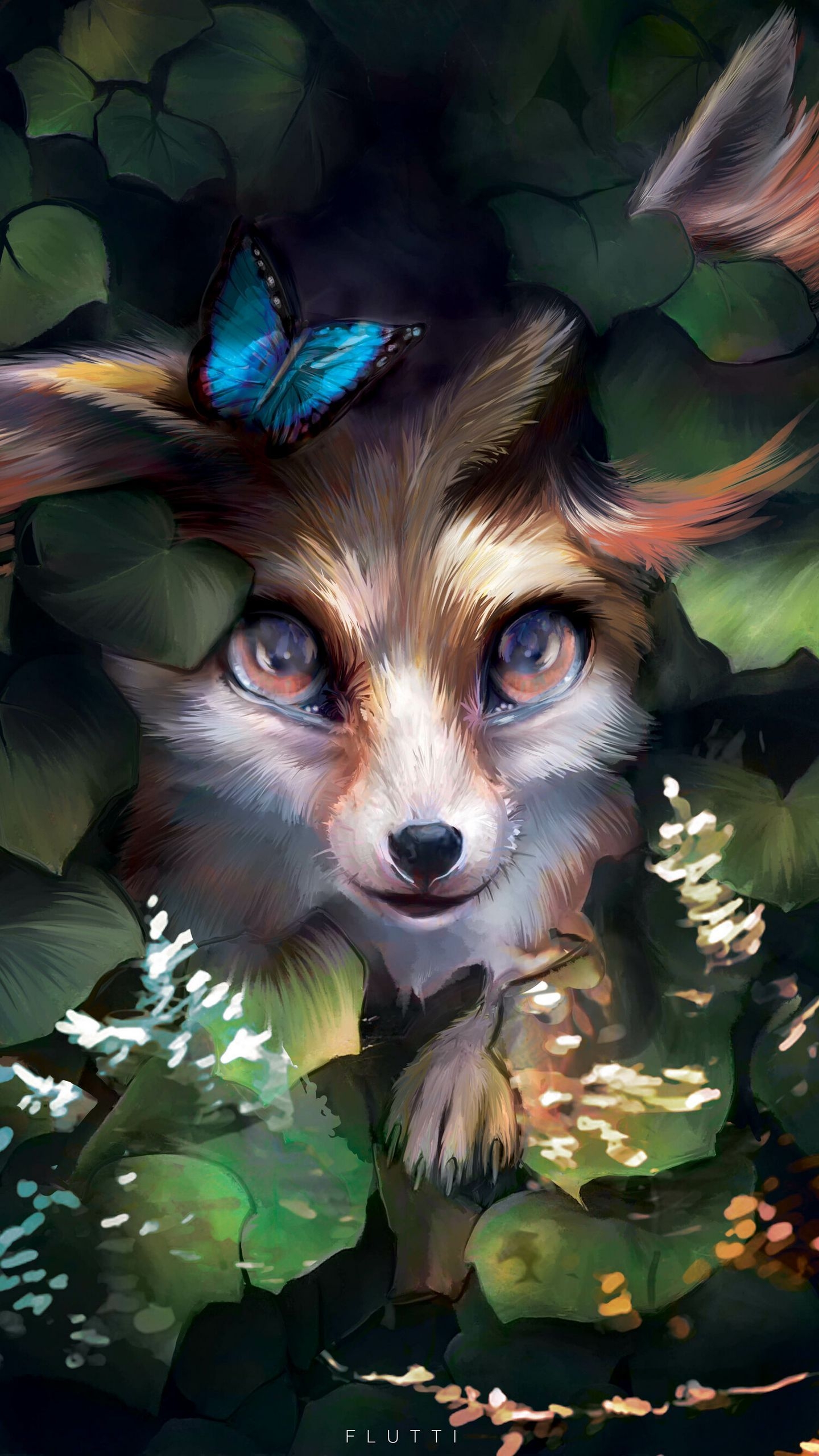 1440x2560 Download wallpaper  fox, cute, art, butterfly, leaves qhd samsung galaxy s s edge, note, lg g4 HD background, Phone