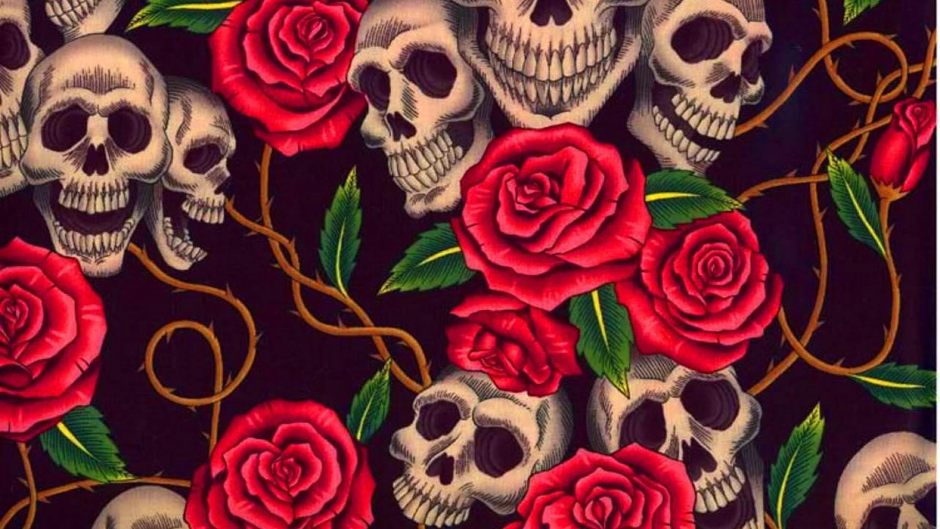 1920x1080 SKULL AND RED ROSES WALLPAPER - Wallpaper, Desktop