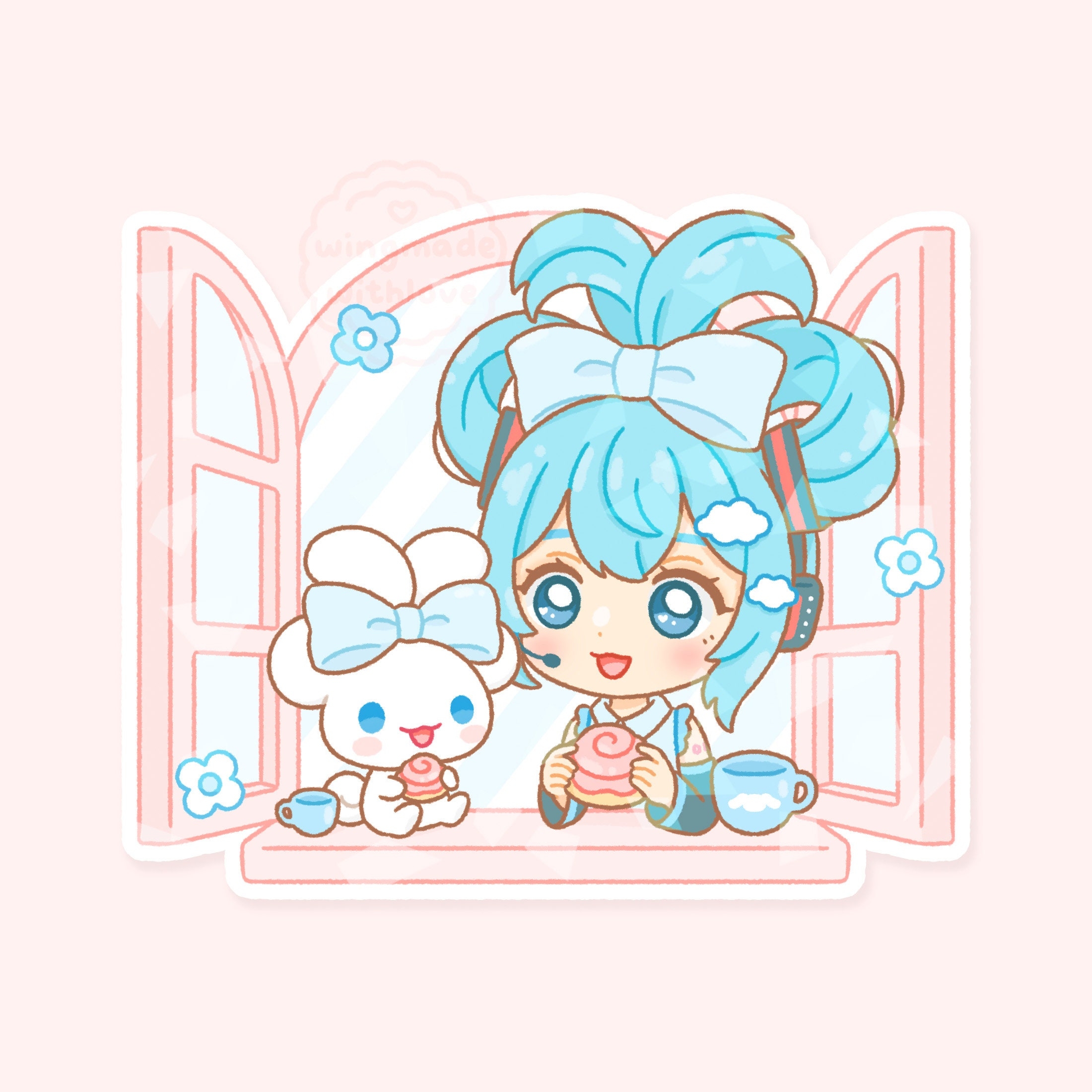 2200x2200 Cinnamiku Hatsune Miku and Cinnamoroll Cute Vinyl Sticker by, Phone