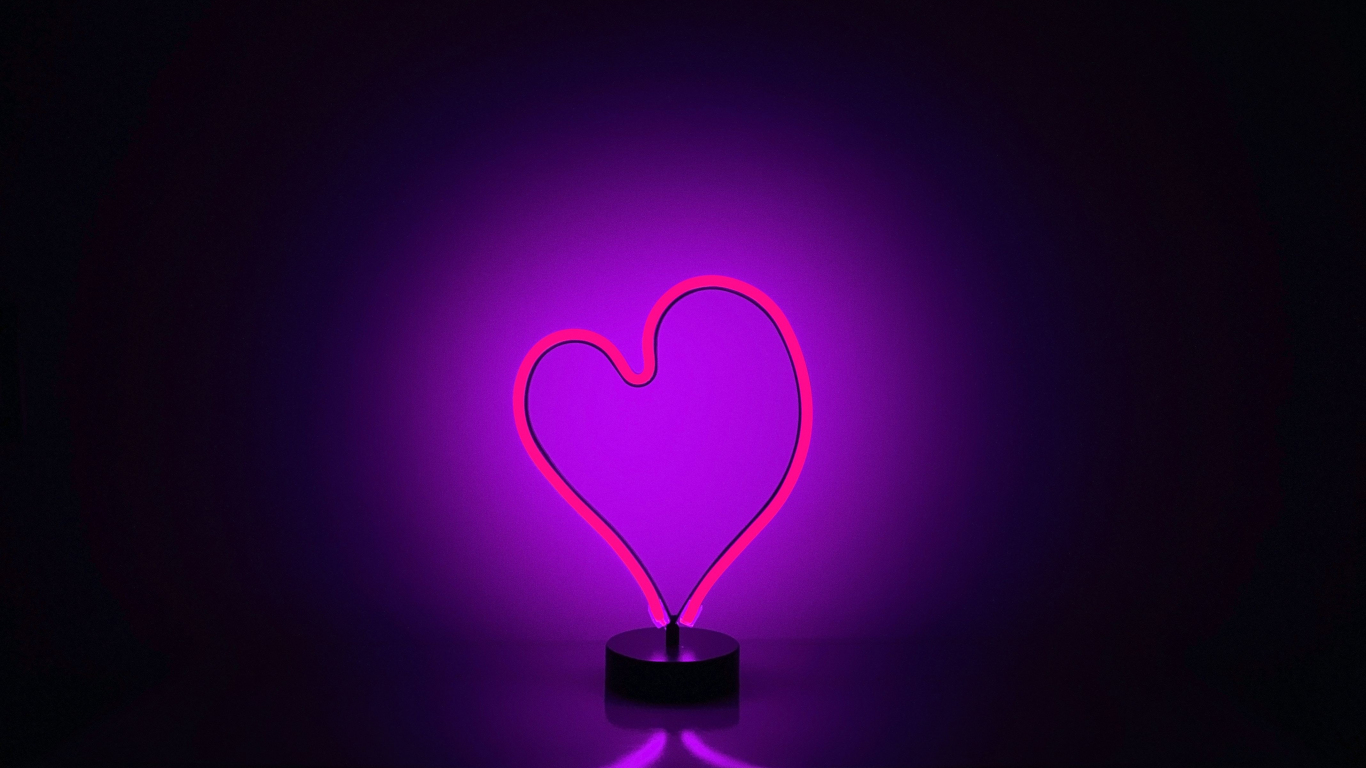 1370x770 Love heart neon purple light minimal wallpaper background, Desktop