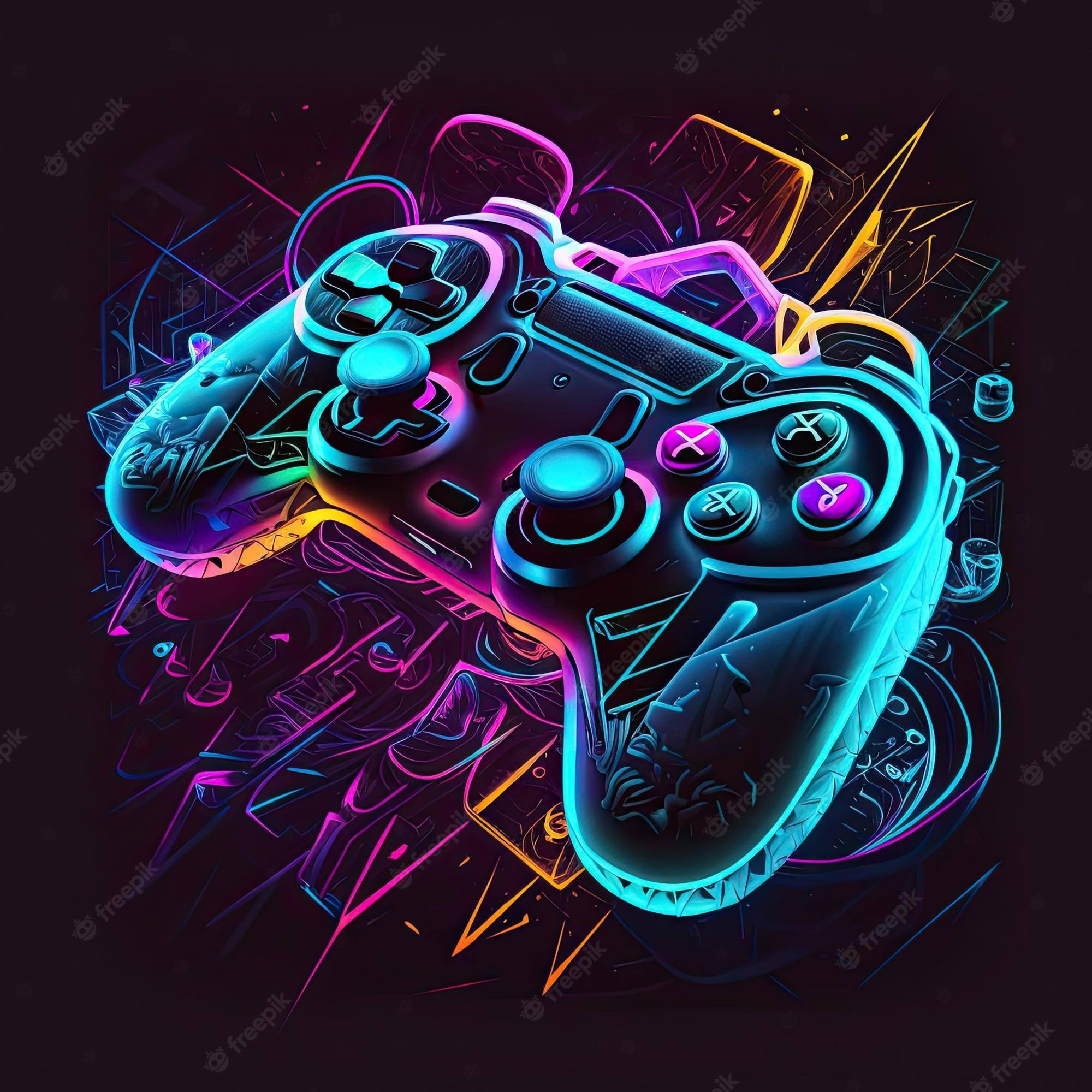 2000x2000 Premium Photo. Abstract neon light game controller artwork design digital art wallpaper glowing space background, Phone