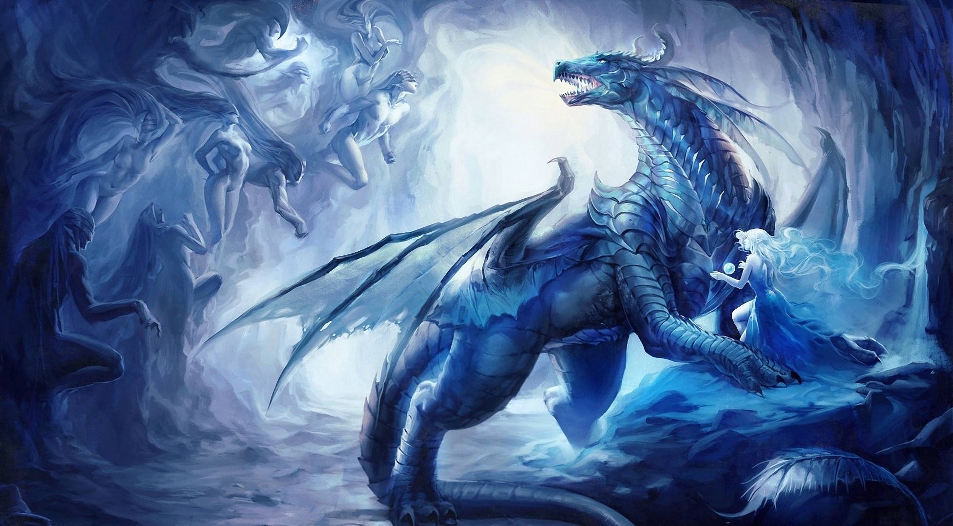 1960x1080 Dreamy & fantasy Wallpaper: Ice Dragon Wallpaper 1080p Free, Desktop