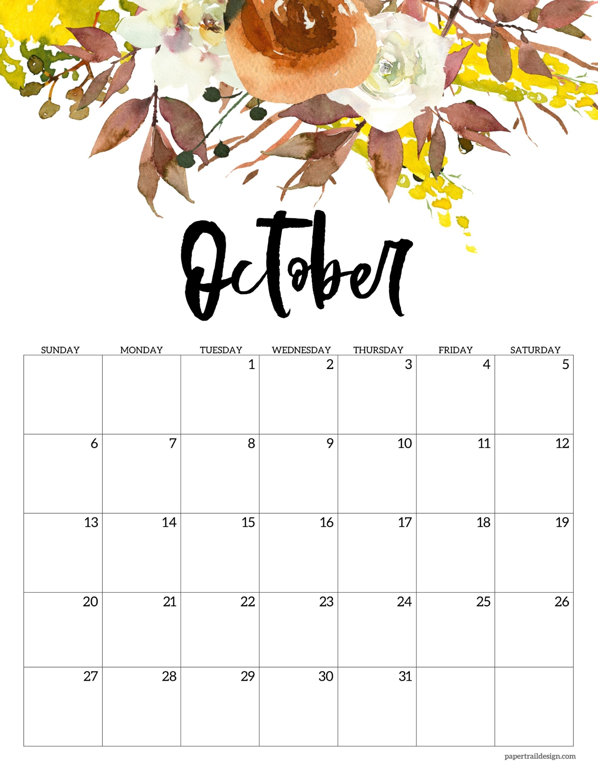 1980x2570 Floral Calendar Printable Trail Design, Phone