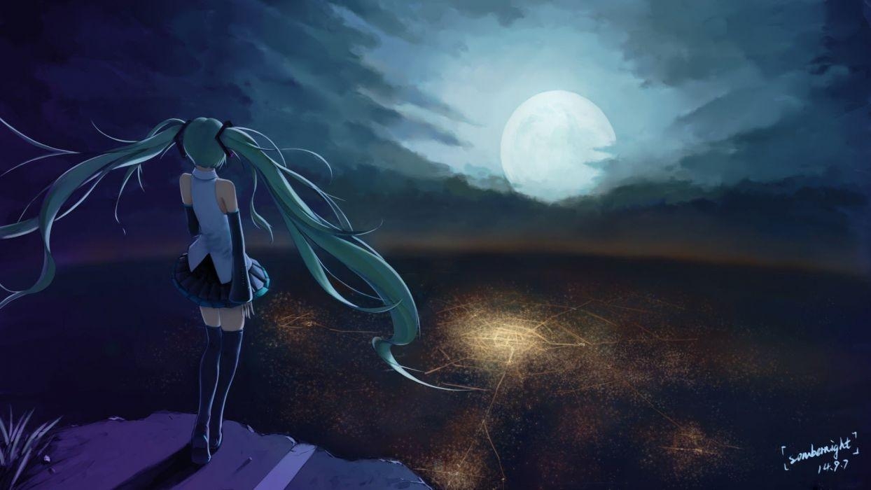 1250x700 Anime character series beautiful girl vocaloid moon sky, Desktop