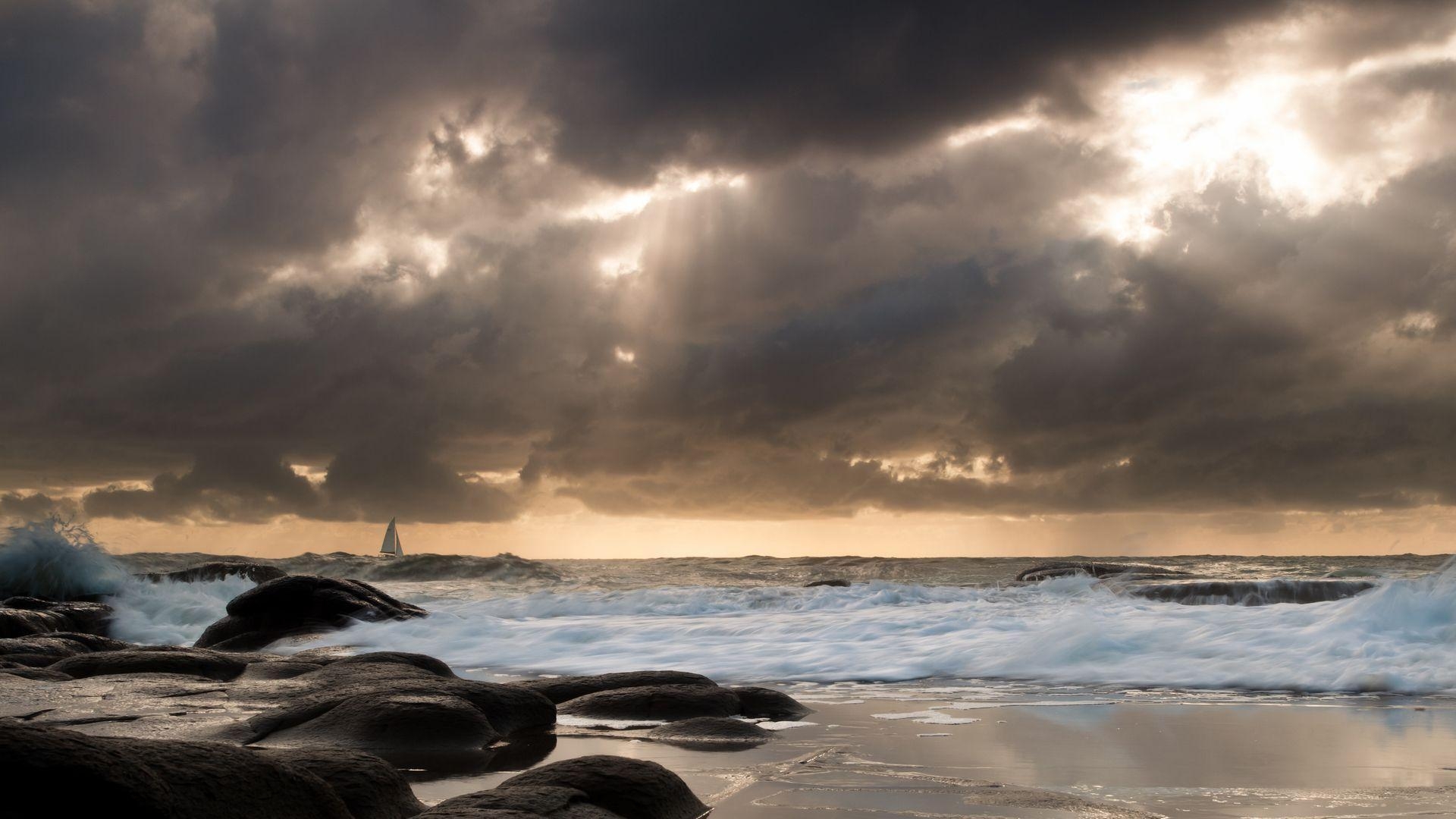 1920x1080 Download  A Boat In A Stormy Sea wallpaper, Desktop