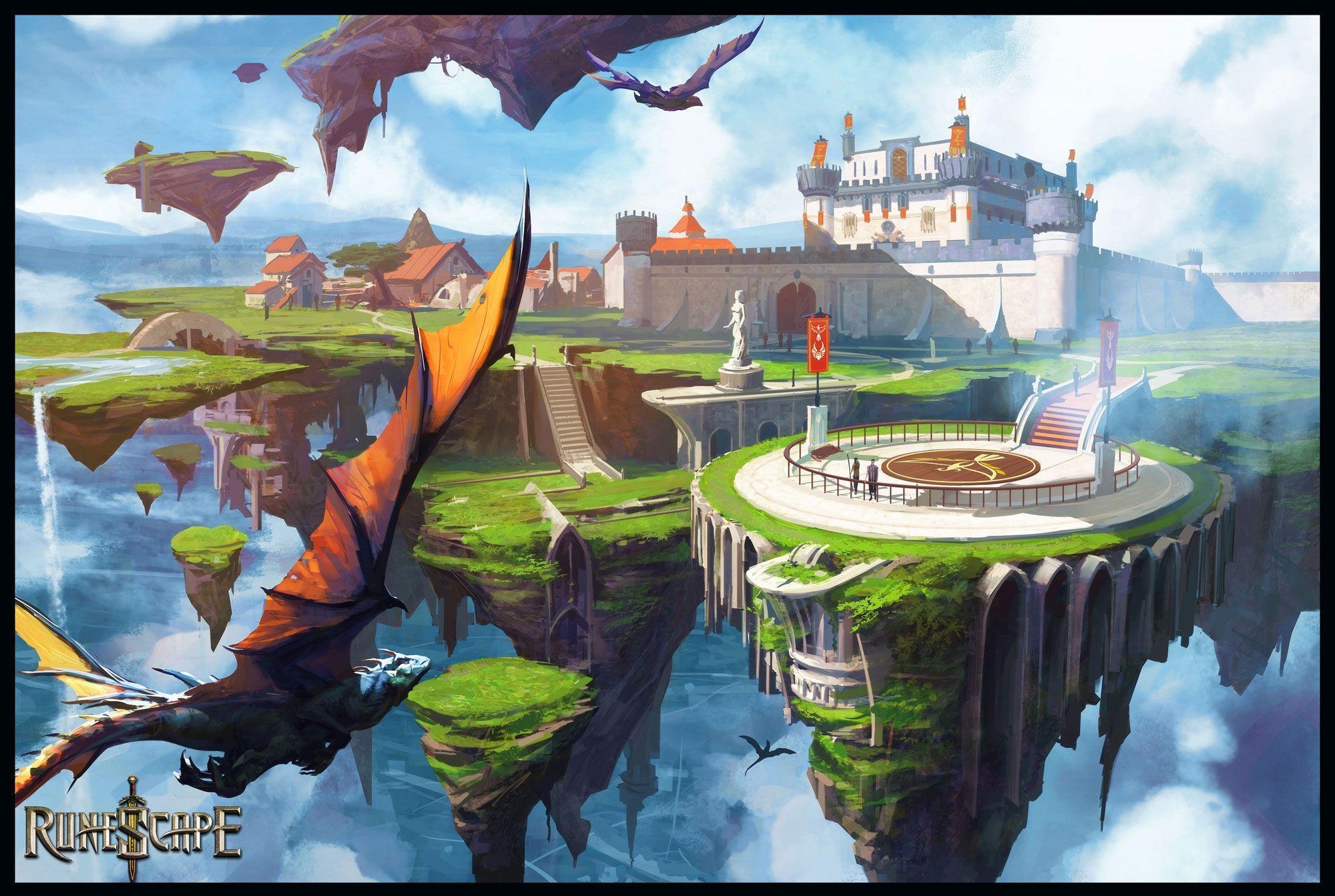 2000x1350 RUNESCAPE fantasy adventure island city castle dragon wallpaper, Desktop