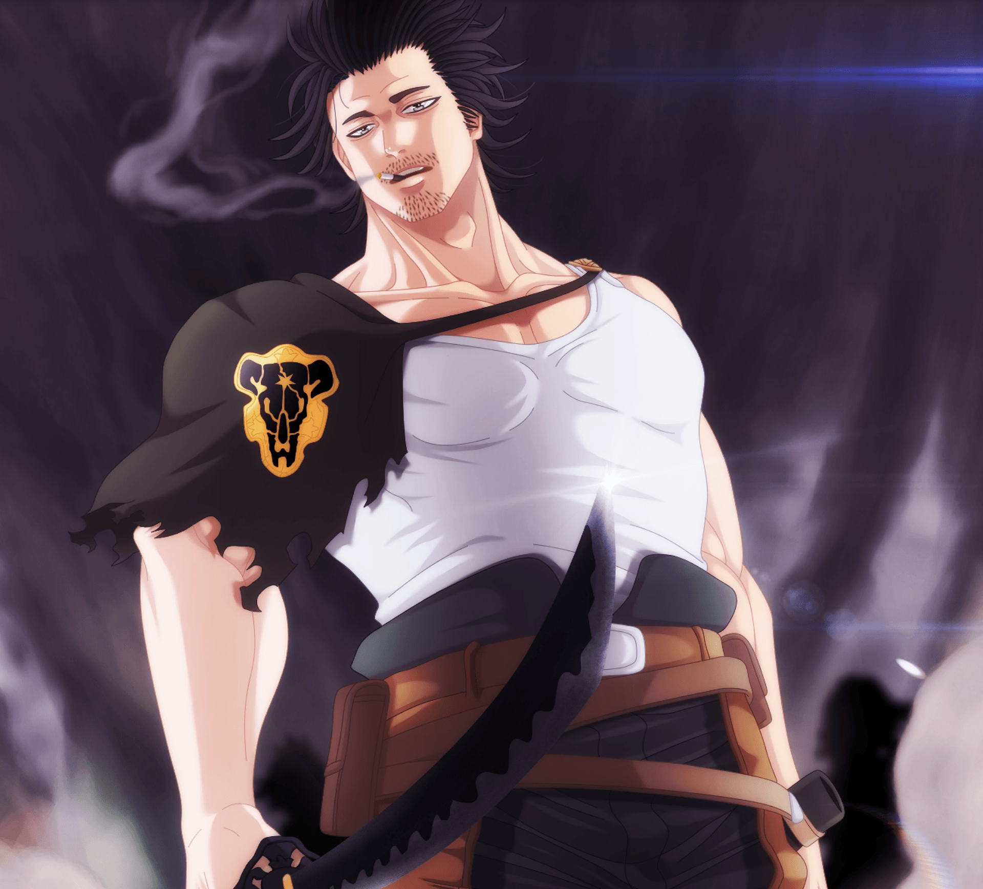 1920x1740 Black Hair, Anime, Yami Sukehiro, Man, Black Clover, Smoking, Desktop