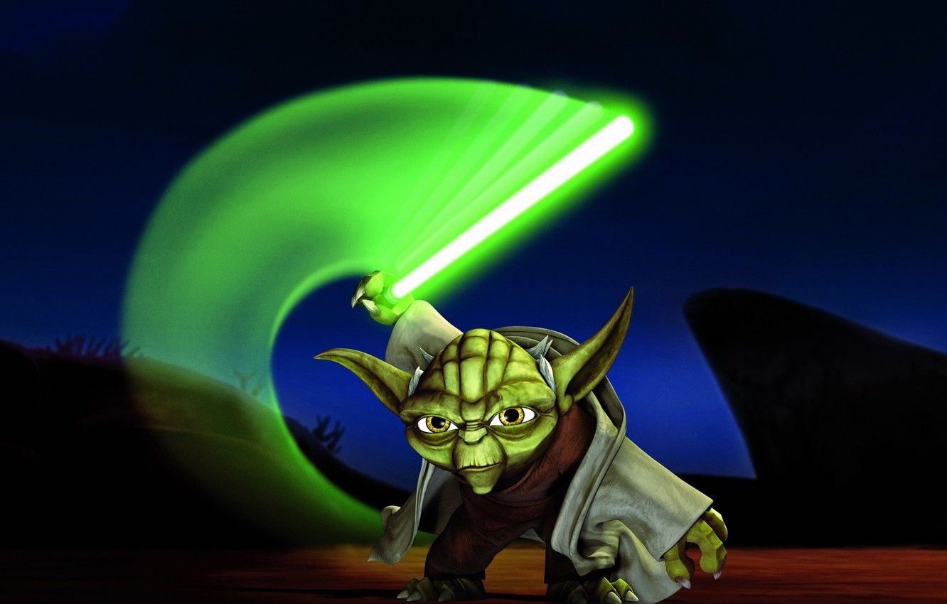 1340x850 Wallpaper sword, Jedi, Star Wars: The Clone Wars, master yoda, Desktop