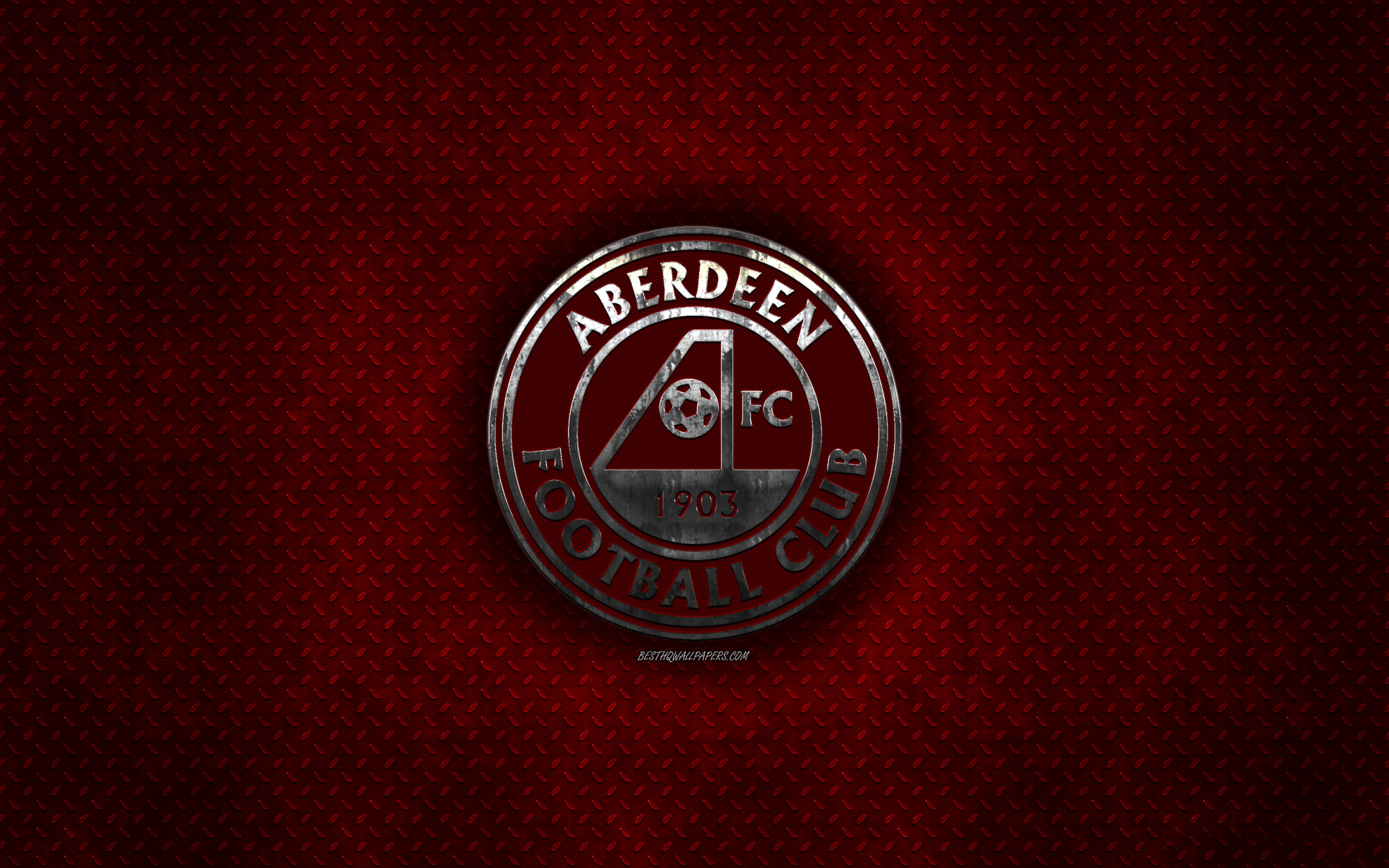 2560x1600 Download wallpaper Aberdeen FC, Scottish football club, red metal texture, metal logo, emblem, Aberdeen, Scotland, Scottish Premiership, creative art, football for desktop with resolution. High Quality HD picture wallpaper, Desktop