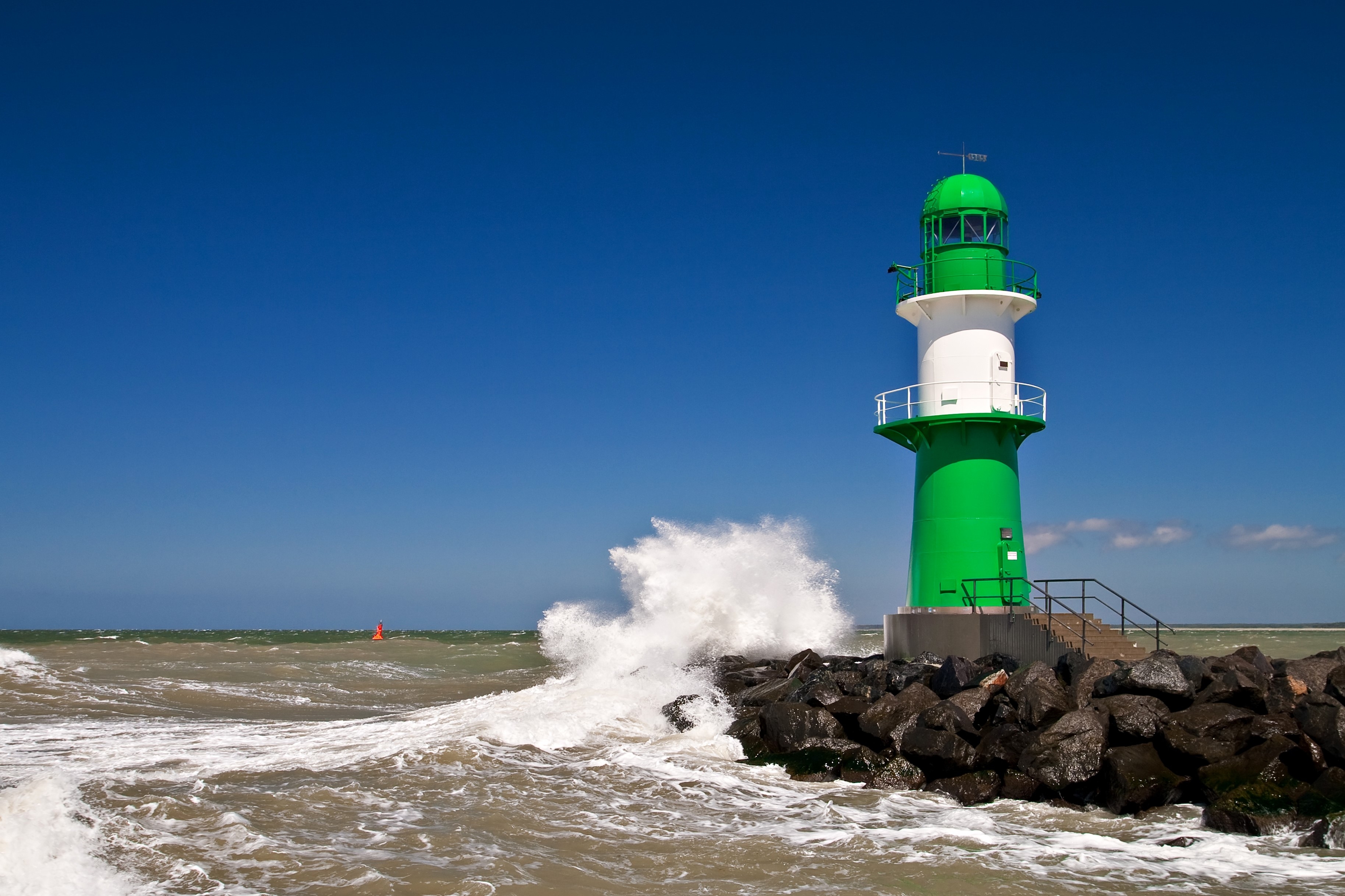 3660x2440 Rostock Warnemunde, Germany, Lighthouses, Waves Gallery HD Wallpaper, Desktop