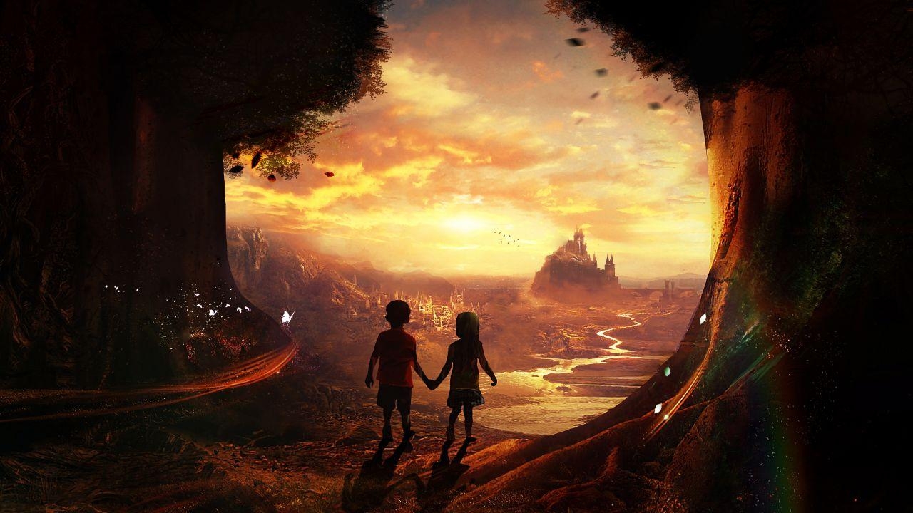 1280x720 Wallpaper Friends, Boy, Girl, Playing, HD, 4K, Creative Graphics, Desktop