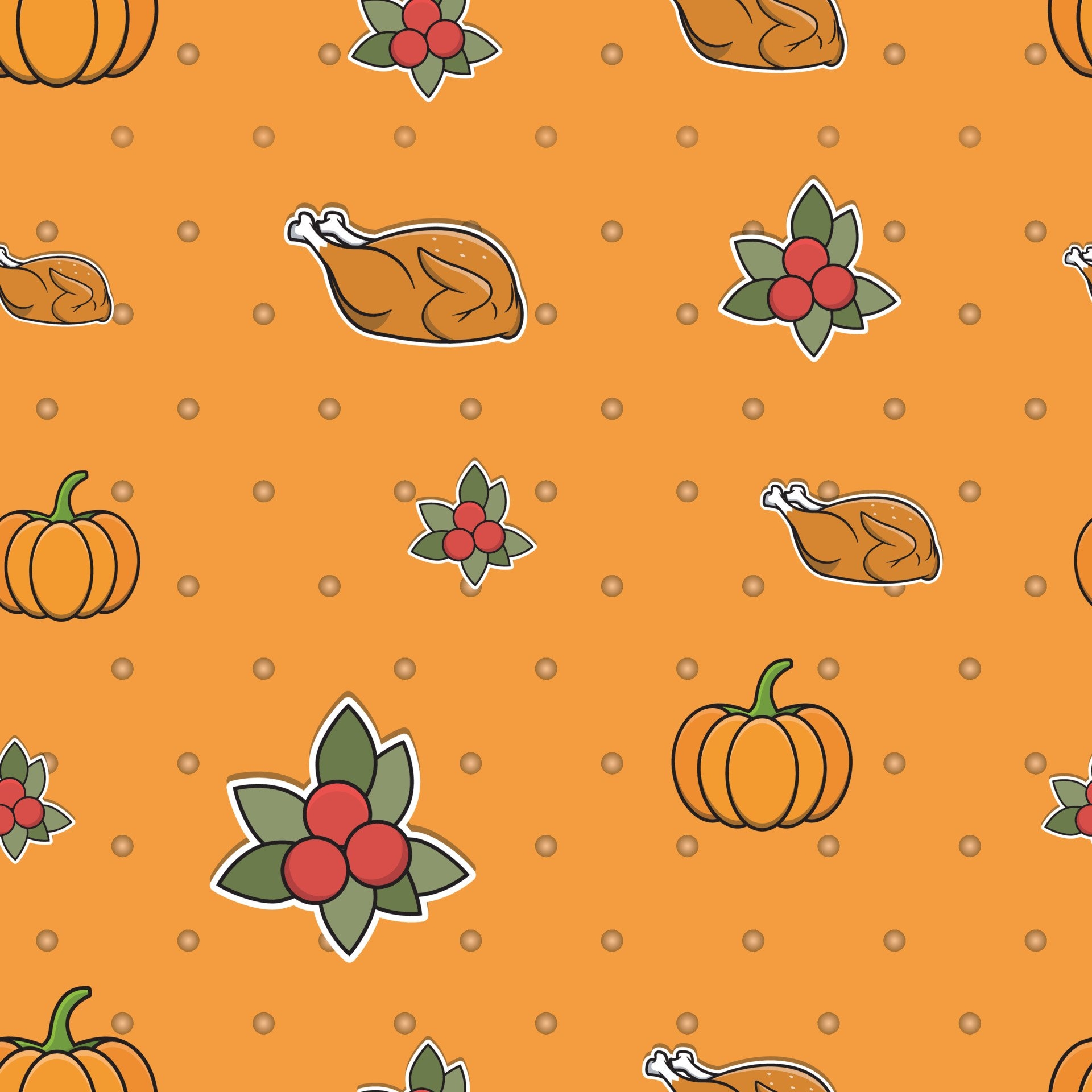 1920x1920 Cute seamless Country Fall patterns for Wallpaper and Wall Design With Pumpkins, Chickens, and Cherrys, Phone