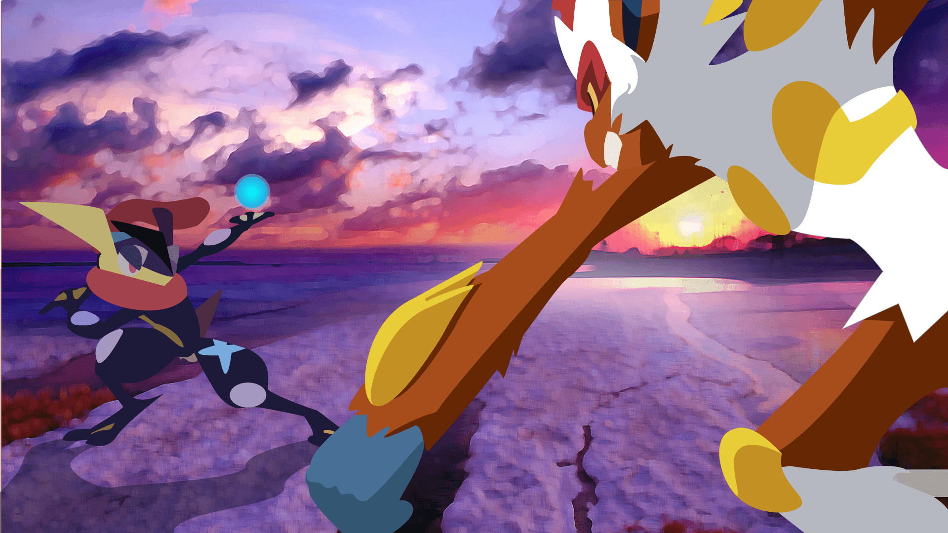 1920x1080 Greninja Vs Infernape Sunset, Desktop