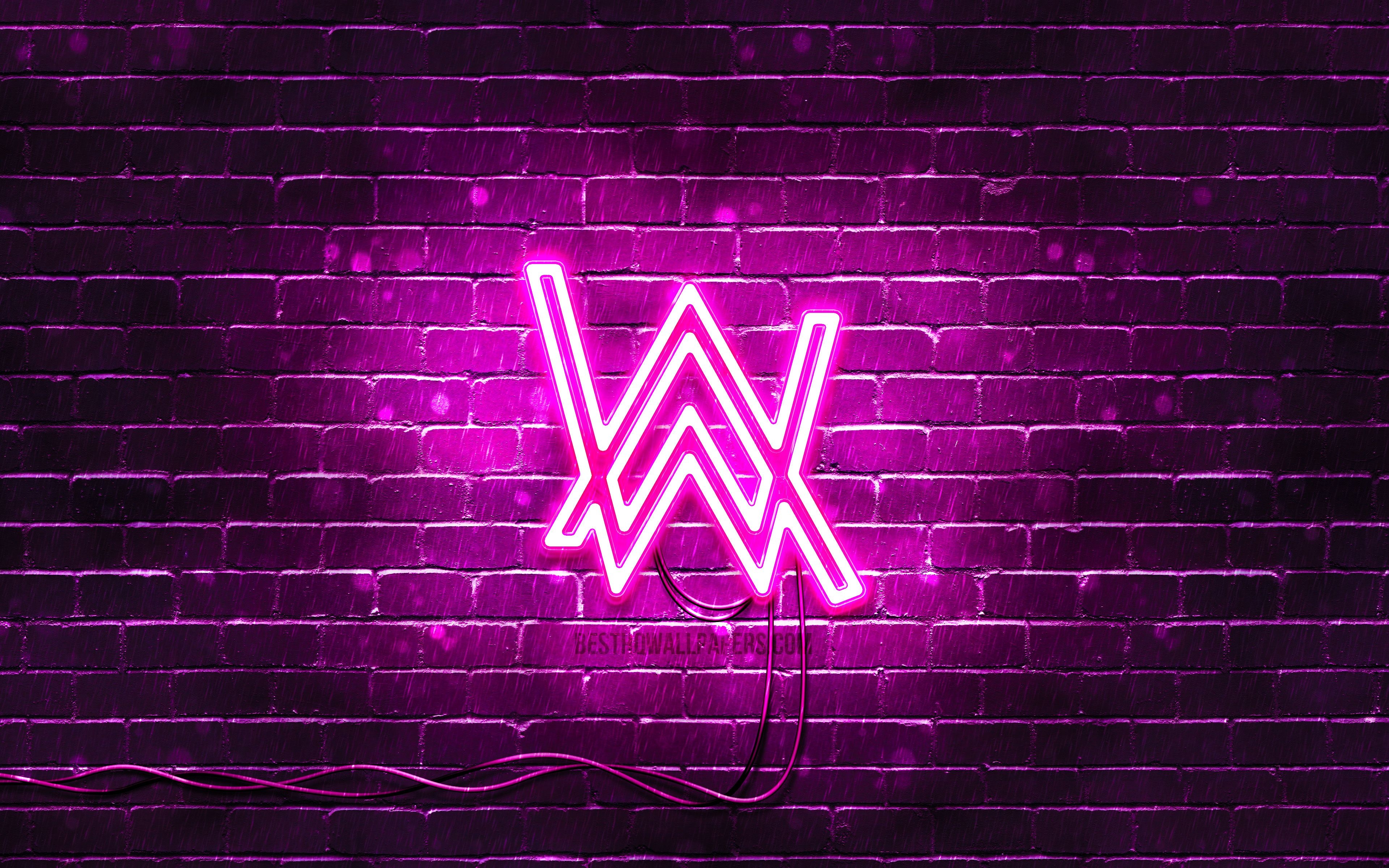 3840x2400 Download wallpaper Alan Walker purple logo, 4k, superstars, purple brickwall, Alan Walker logo, Alan Olav Walker, Alan Walker neon logo, music stars, Alan Walker for desktop with resolution. High Quality HD, Desktop