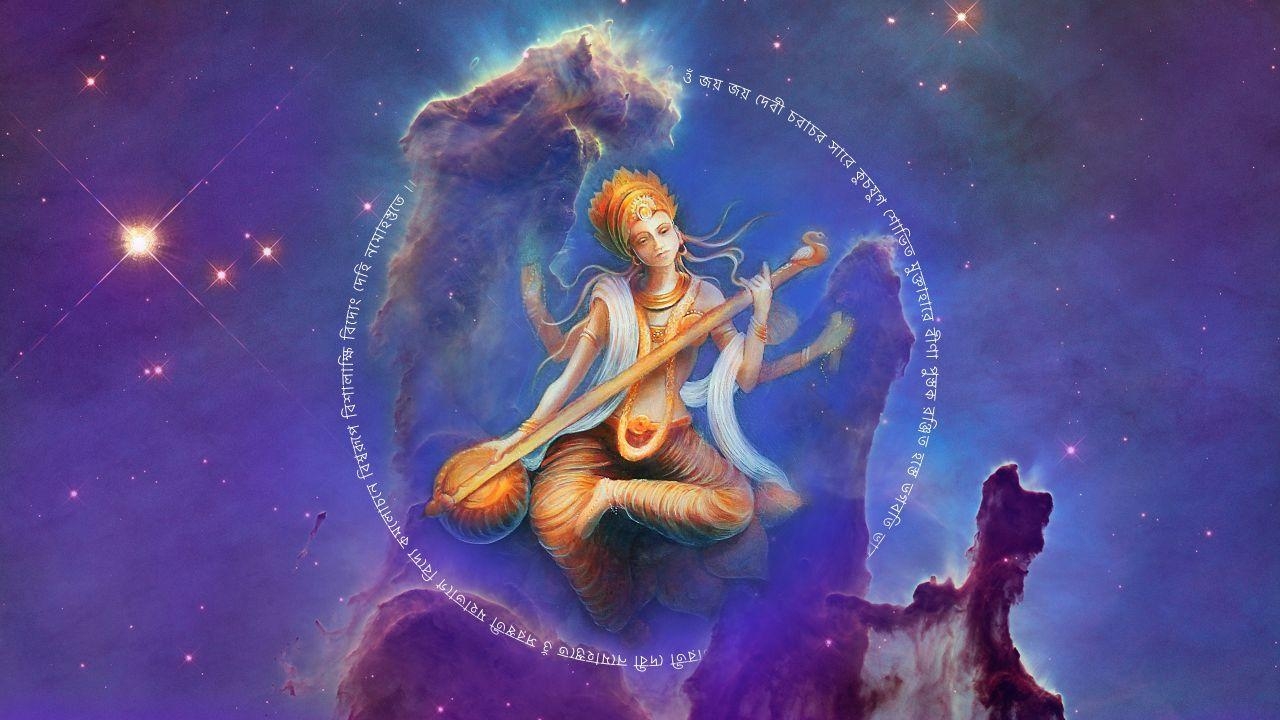 1280x720 Wallpaper Saraswati, Indian Goddess, Goddess of Knowledge, HD, Desktop