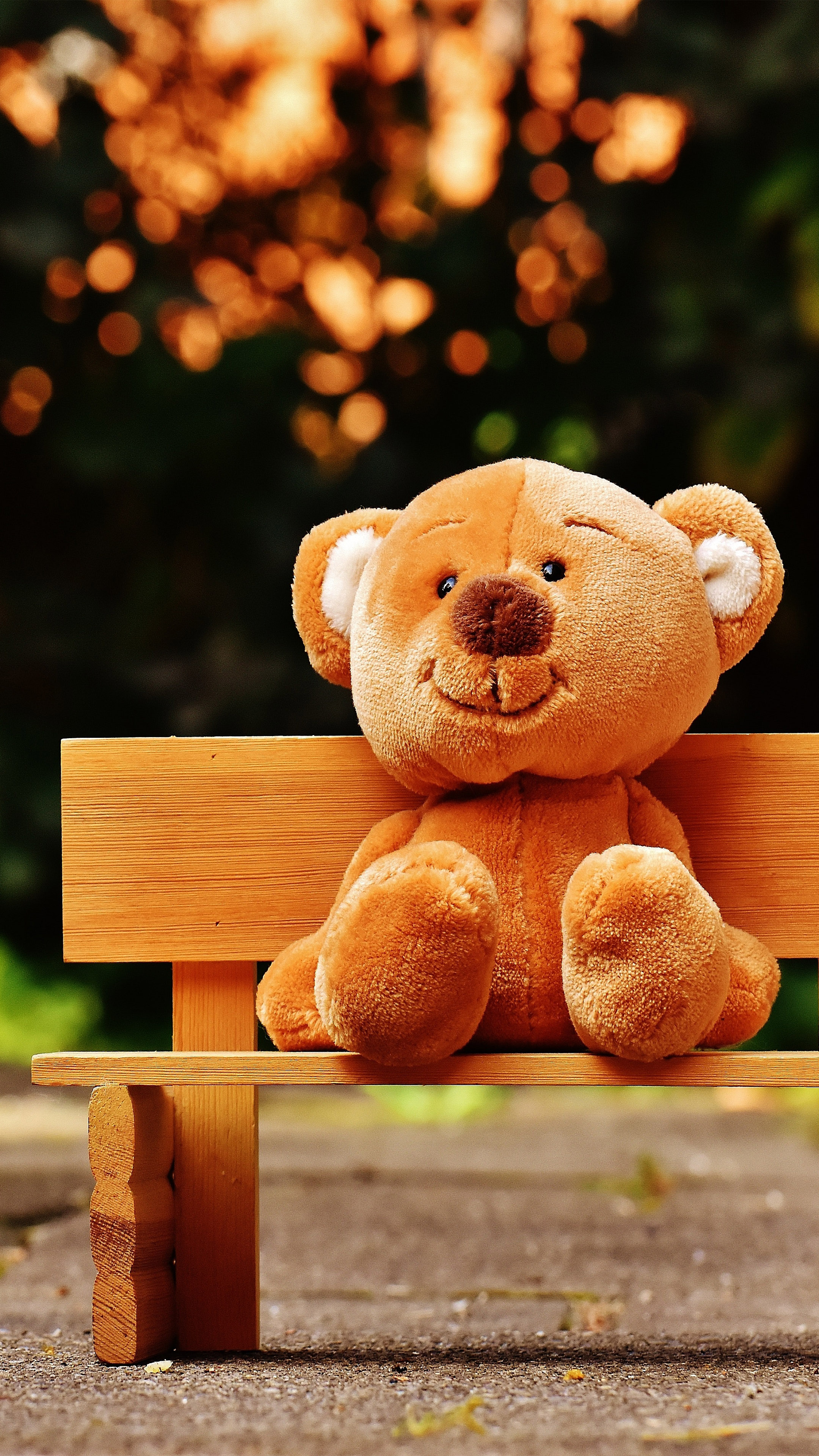 2160x3840 Cute Teddy Bear Park Bench 4K Ultra HD Mobile Wallpaper, Phone