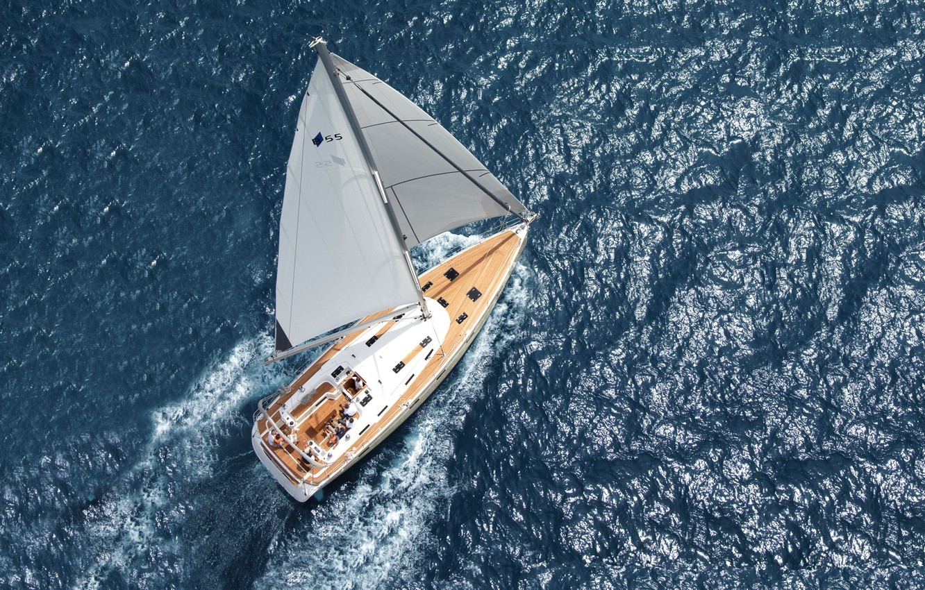 1340x850 Wallpaper sea, the way, yacht, sail, aerial view image for desktop, section пейзажи, Desktop