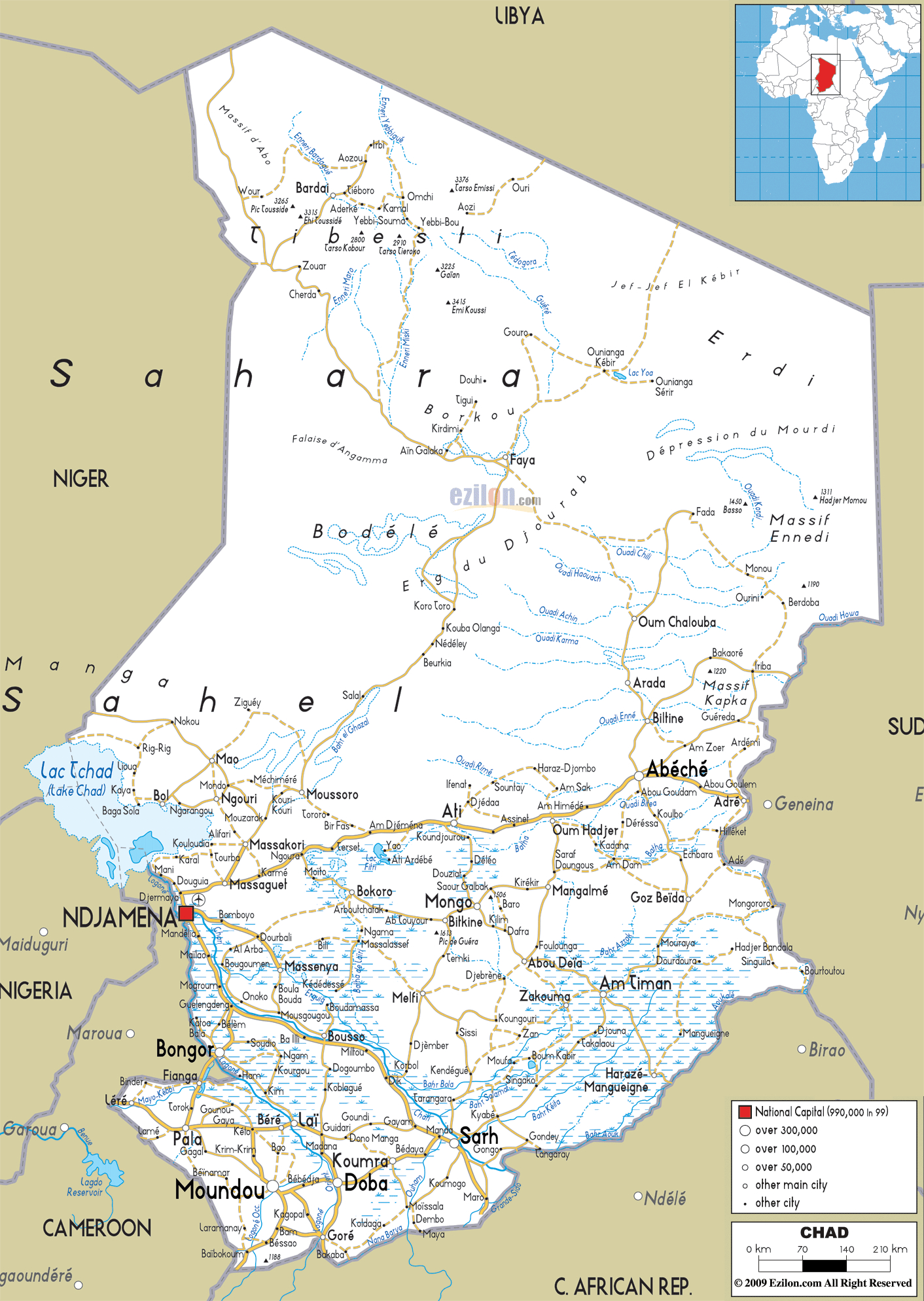 1420x1990 Detailed Clear Large Road Map of Chad, Phone