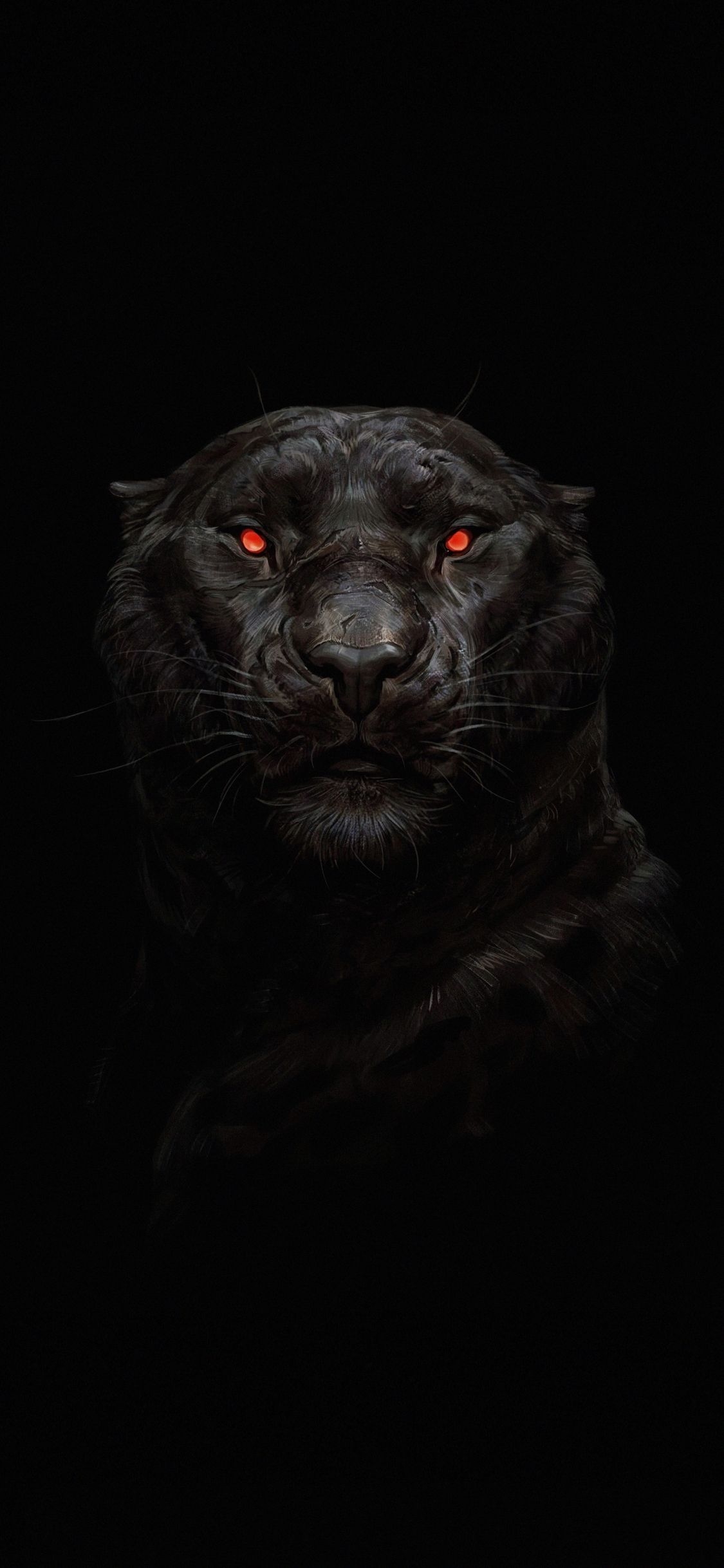 1130x2440 Download  wallpaper tiger, glowing red eye, minimal, dark, Phone