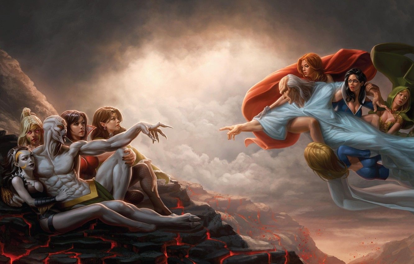 1340x850 Wallpaper Girls, Figure, The demon, Fantasy, Art, Art, Fiction, Desktop