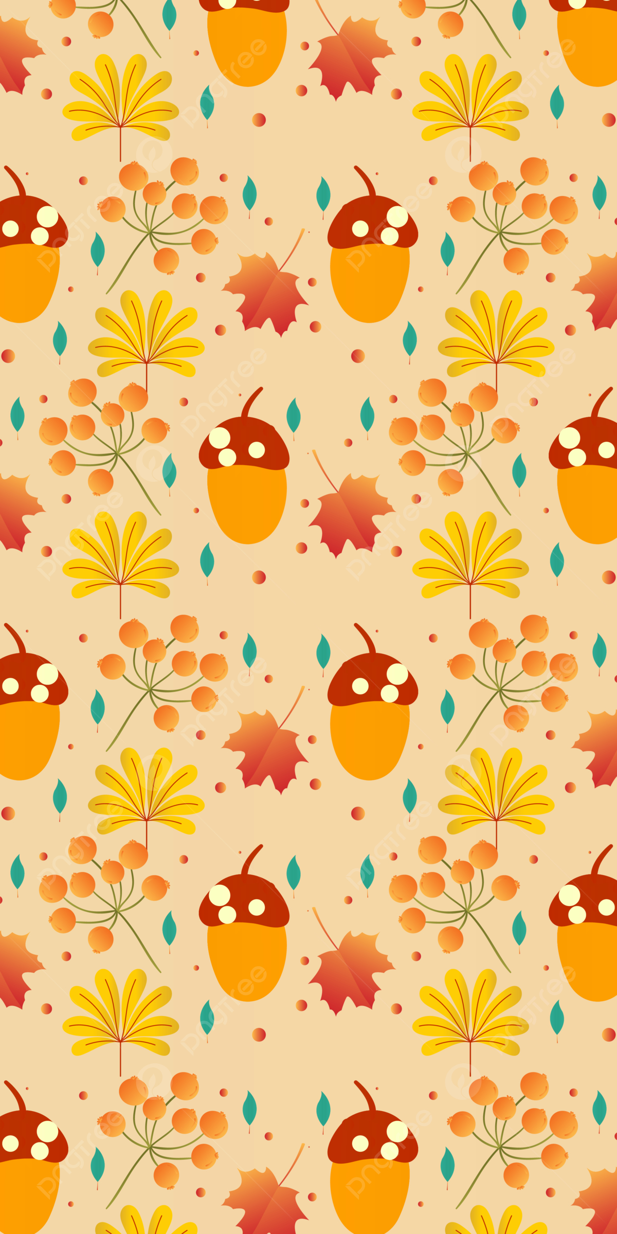 1200x2400 Hand Drawn Autumn Seamless Pattern With Fall Leaves Illustration Background Wallpaper Image For Free Download, Phone