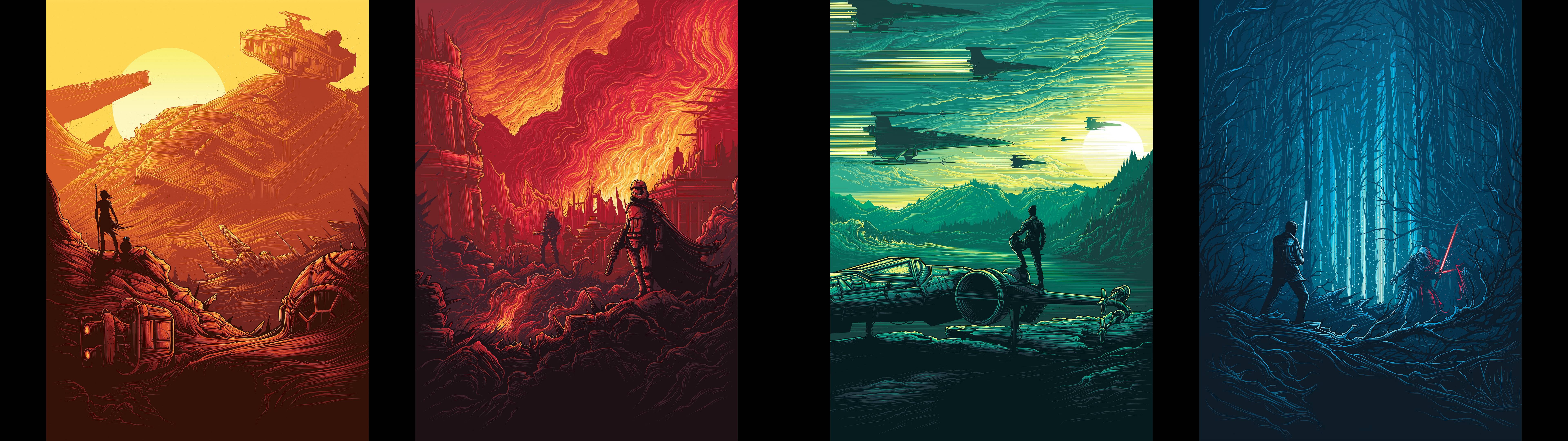 7680x2160 Wallpaper I made of those epic Imax Star Wars posters, Dual Screen