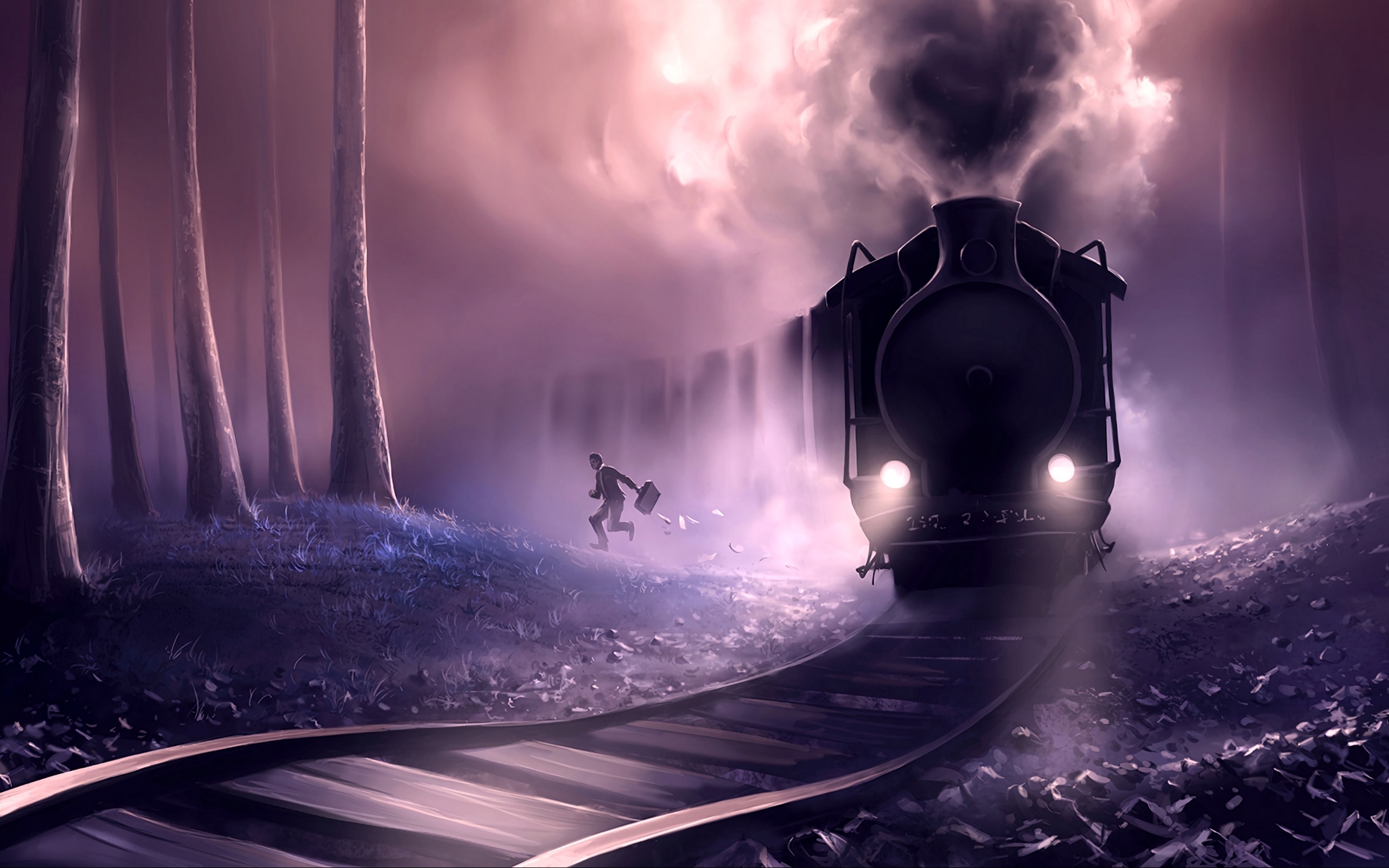 2560x1600 Train, Man, Railroad, Art, Rush, Escape Wallpaper & Background Image, Desktop