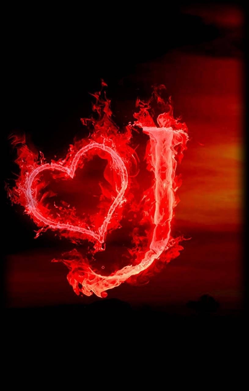 820x1280 Download Flame Heart And Letter J Wallpaper, Phone