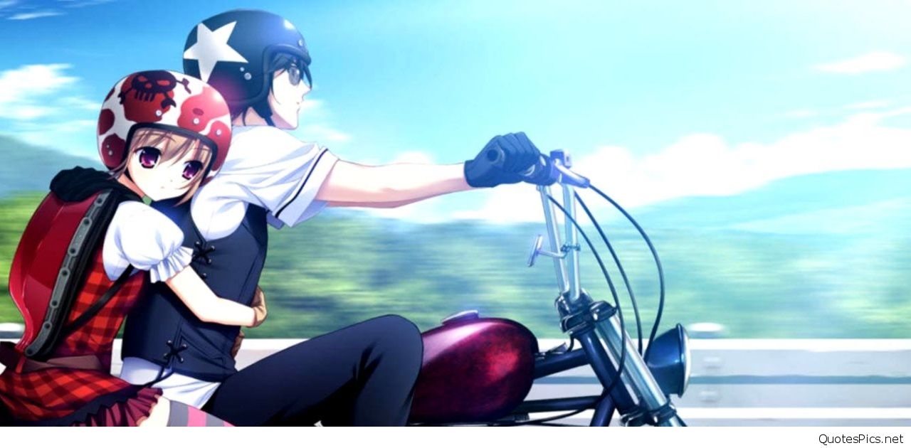 1280x630 Romantic Anime Wallpaper Couple In Bike, Download, Dual Screen